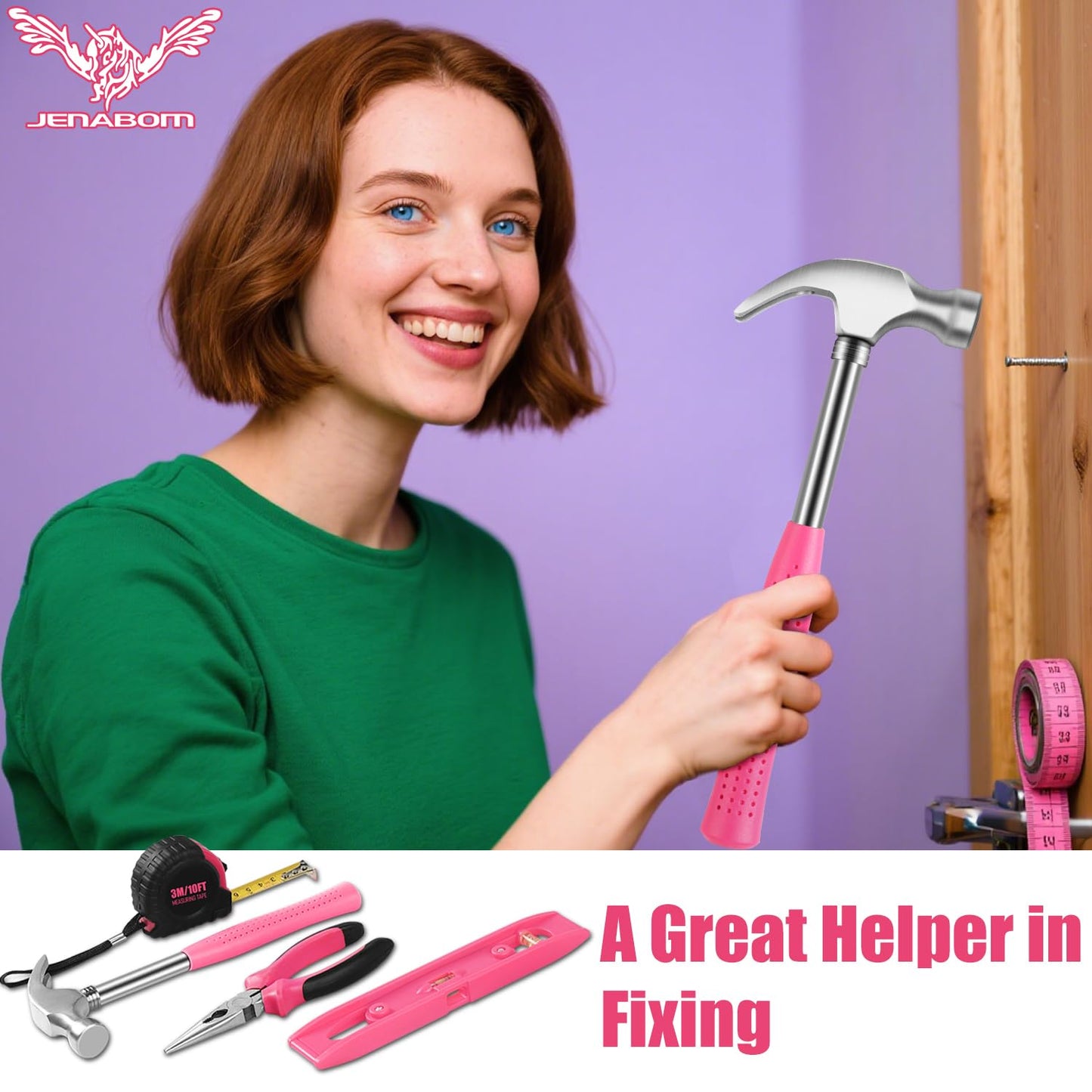 JENABOM Pink 112pcs Electric Screwdriver Tool Set, Home Tool Kit with 3.6V Small Power Cordless Screwdriver for Women