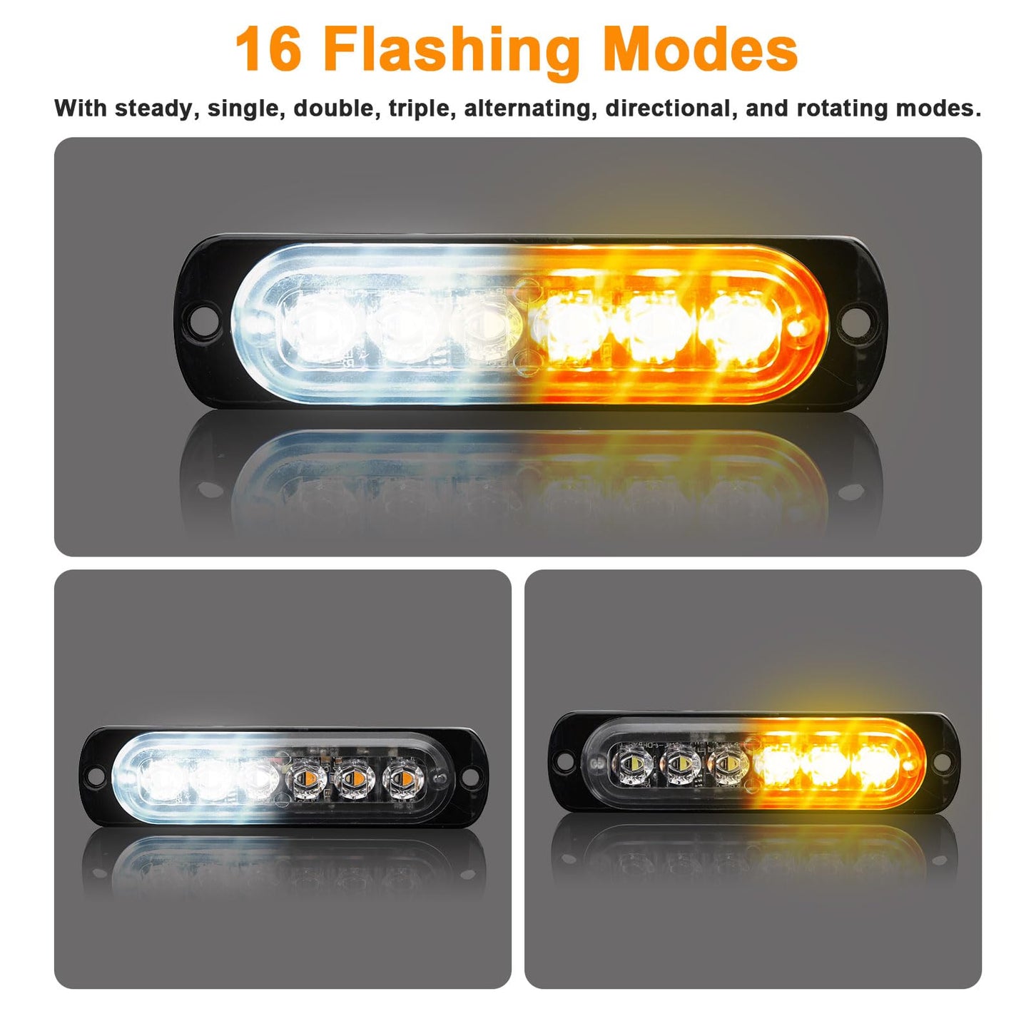 EEEKit LED Emergency Strobe Lights, Universal 10Pack 6LED Strobe Warning Emergency Flashing Light Surface Mount Amber/White Emergency Warning Hazard Strobe Light Bar for Off Road Vehicle Truck ATV SUV
