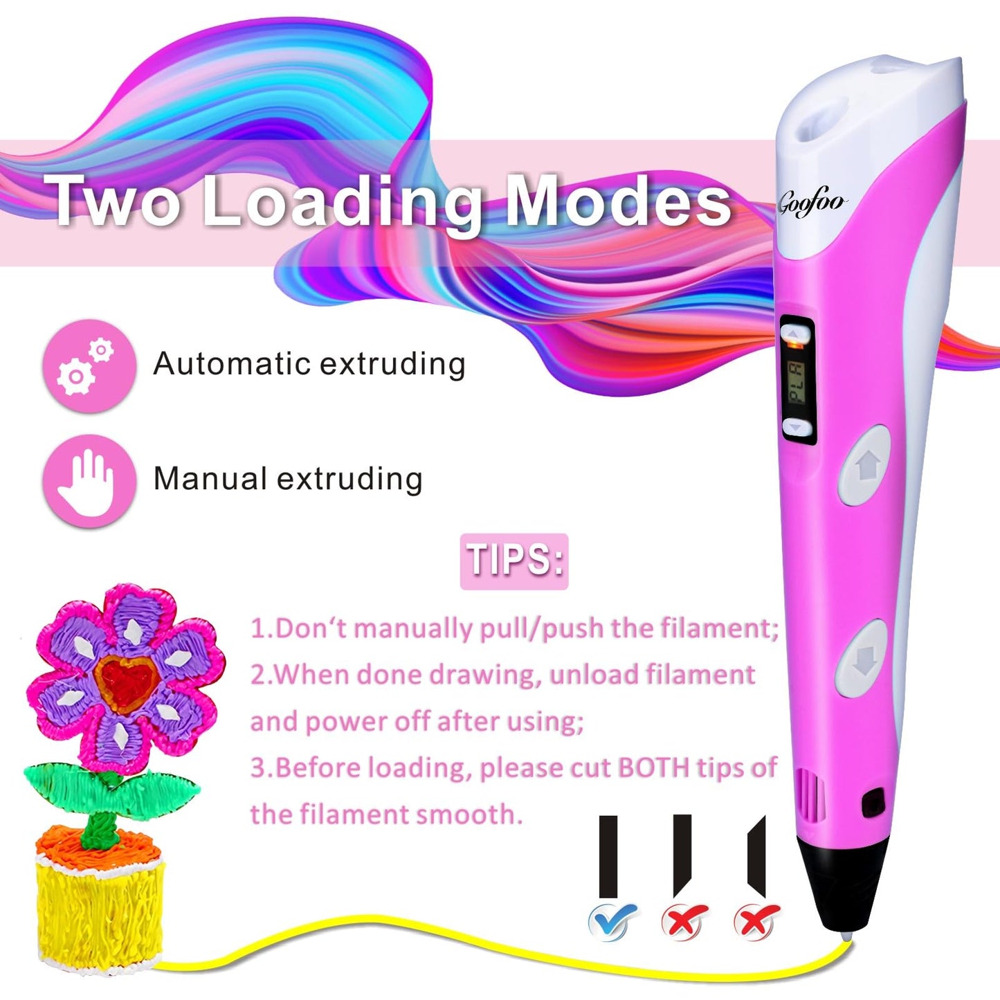 3D Pen for Kids, 3D Printing Pen Printer with 150ft PLA Filament Refills, 3-Dimensional Drawing Craft Art Set, stylo Impression 3-D Crayon Pencil Doodler, Gift for Boy Girl Teenager (P62-2, Purple)