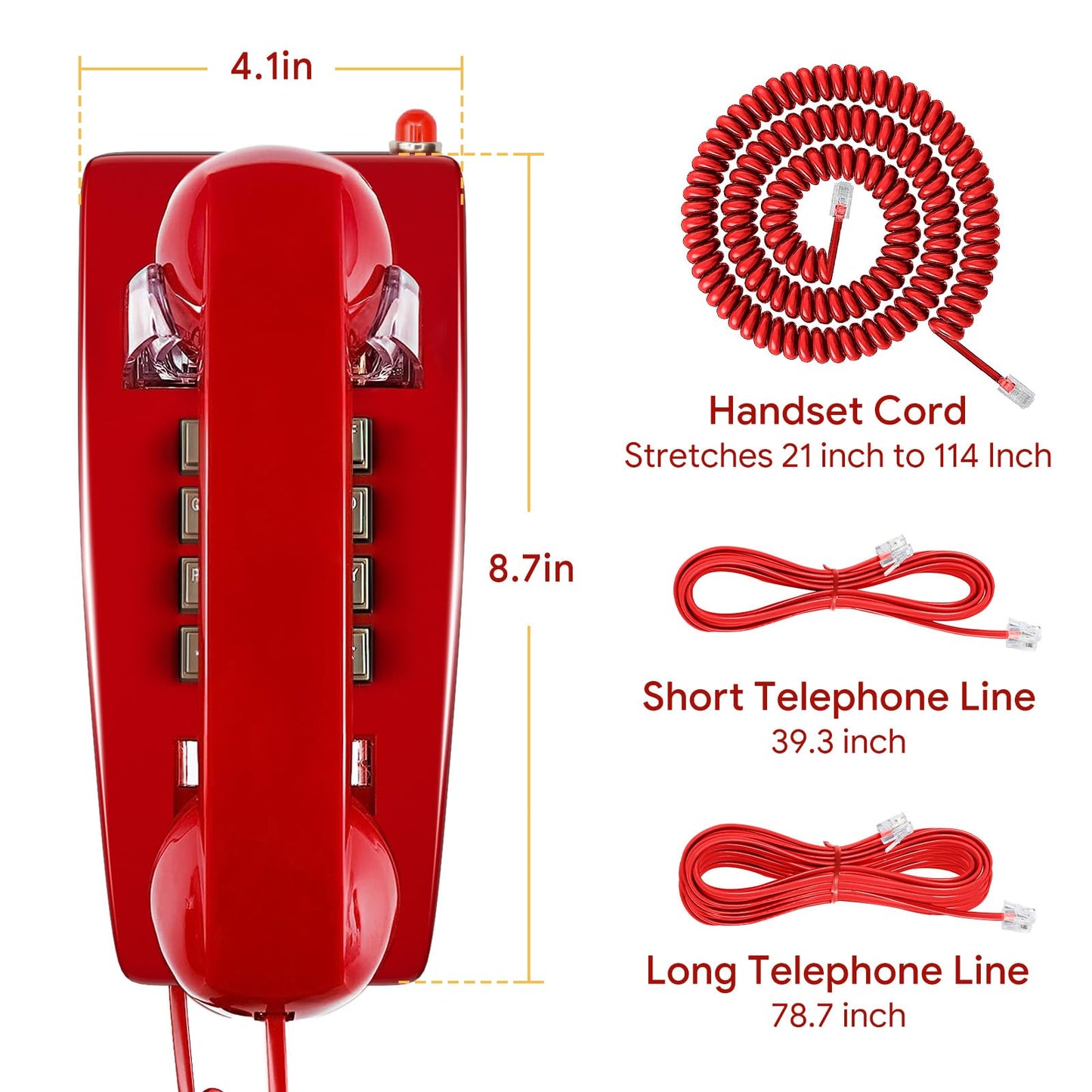 Retro Wall Phones for Landline with Mechanical Ringing Classic Corded Wall Mounted Telephone with Indicator Waterproof Old Style Phone for Home Hotel and Office