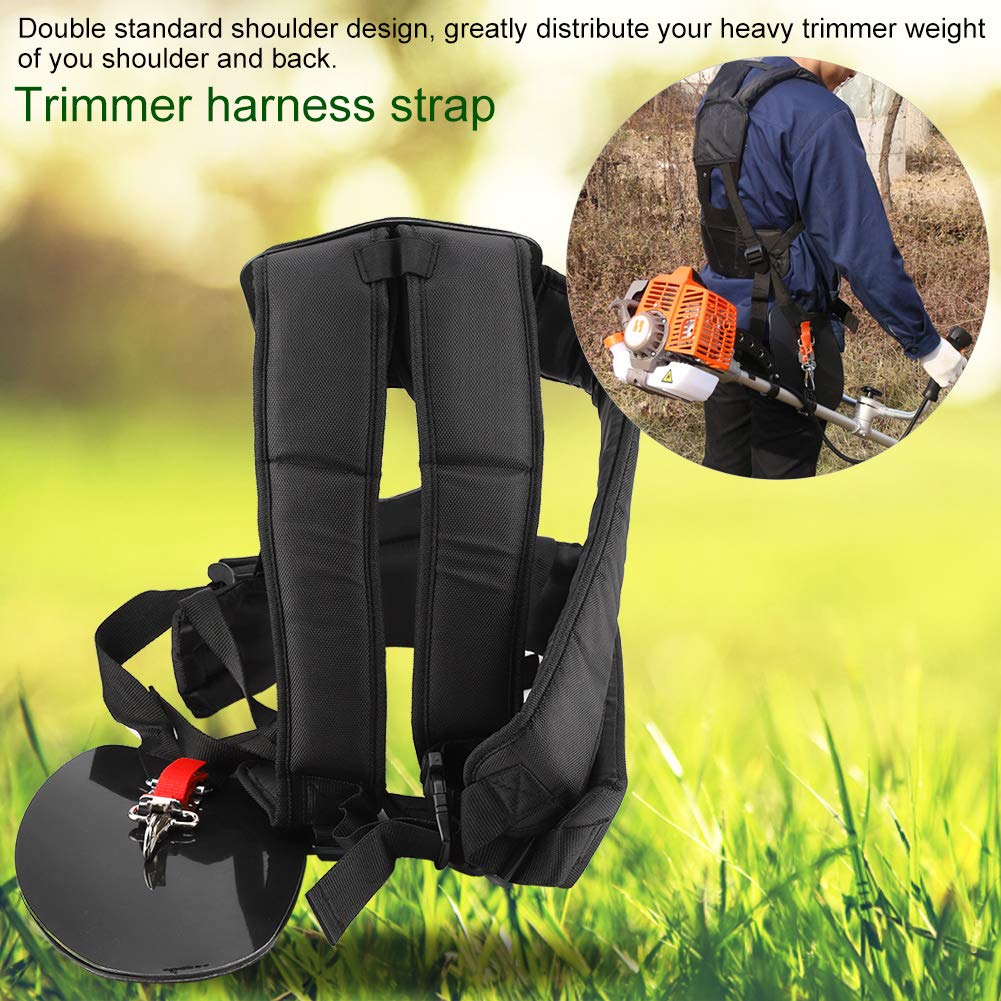 Tangxi Trimmer Double Shoulder Strap Harness, Adjustable Nylon M-Shaped Belt, Black, Universal for Brush Cutter Chainsaw Garden