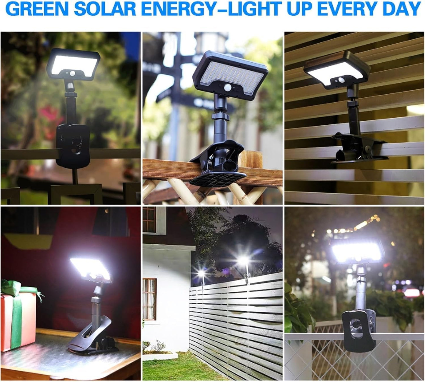 ASLIDECOR Solar Clip On Lights Outdoor, 92 LED Motion Sensor Security Light with 600LM Brightness and 3 Modes, Waterproof Fence Clip Light for Deck, Gutter, Tent,Camping,Camper Awning(2)