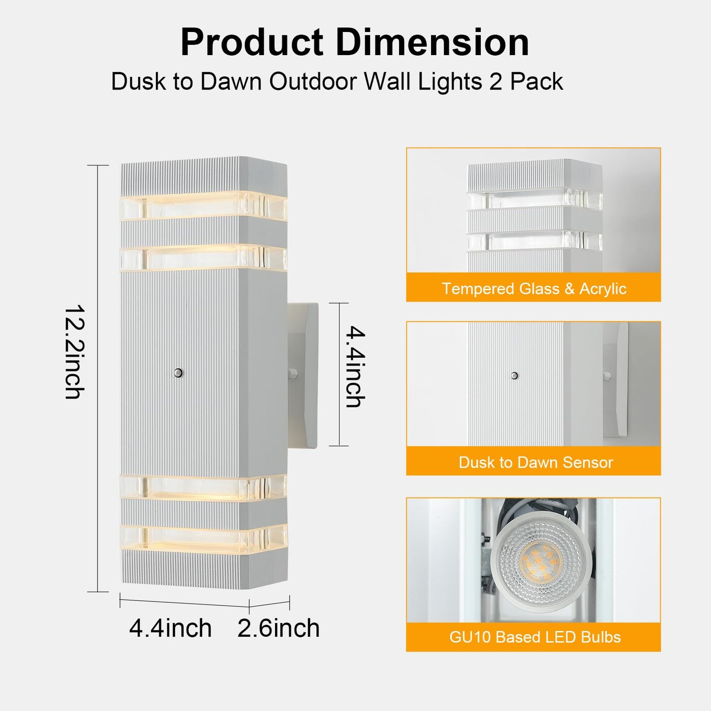 TEBLAMPUE Dusk to Dawn Outdoor Wall Lights 2 Pack, White Up and Down Exterior Wall Light Fixture Outdoor Lights for House Hallway Garage Entryway