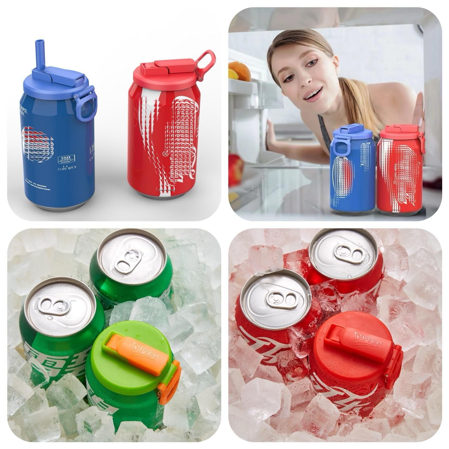 ORIGINAL CREATOR - DIPESI 8 pack 8 color Soda Can Lids with Straws, Pop Can Cover，Reusable Silicone Straws,BPA-Free,Reusable Can Covers for soda,Coke,Beer,Juice,Beverage,Fits Standard Cans