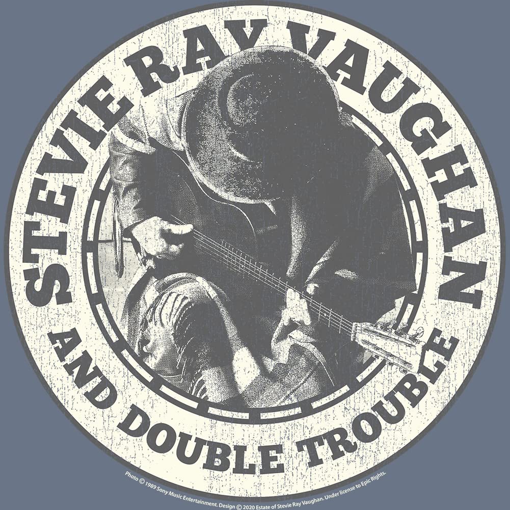 American Classics Stevie Ray Vaughan Guitarist and Double Trouble Stevie Playing Guitar Adult Tee Blue
