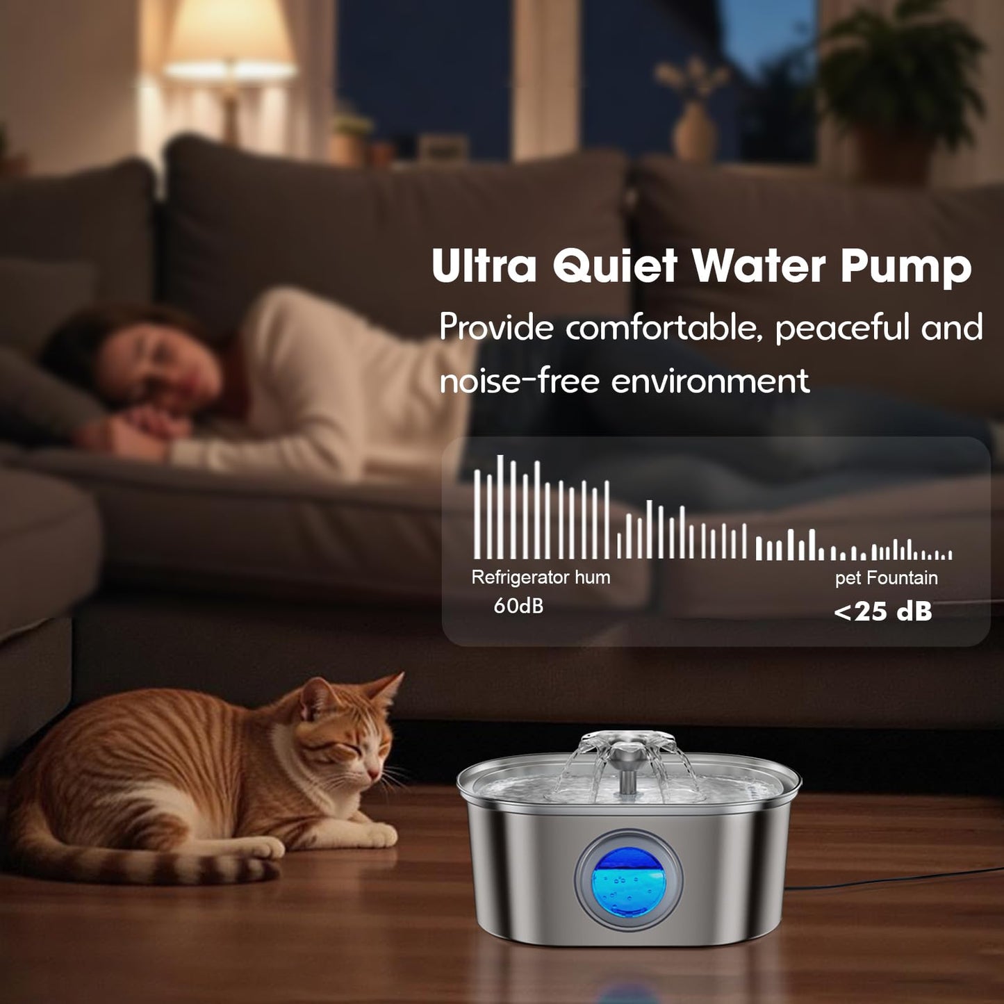 Cat Water Fountain Stainless Steel,108oz/3.2L Pet Drinking Fountain with 4 Replacement Filters & 4 Pre-Filter Sponges, Indoor Cat Flower Water Dispenser with Ultra-Quiet Pump & Level Window