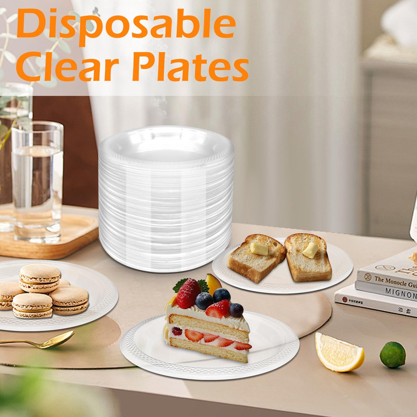 GGYKJSK 200-Pack 6-Inch Clear Plastic Dessert Plates Disposable - Small Appetizer Desert Plates for Wedding, Party, Cake Serving - BPA-Free Disposable Plates Bulk