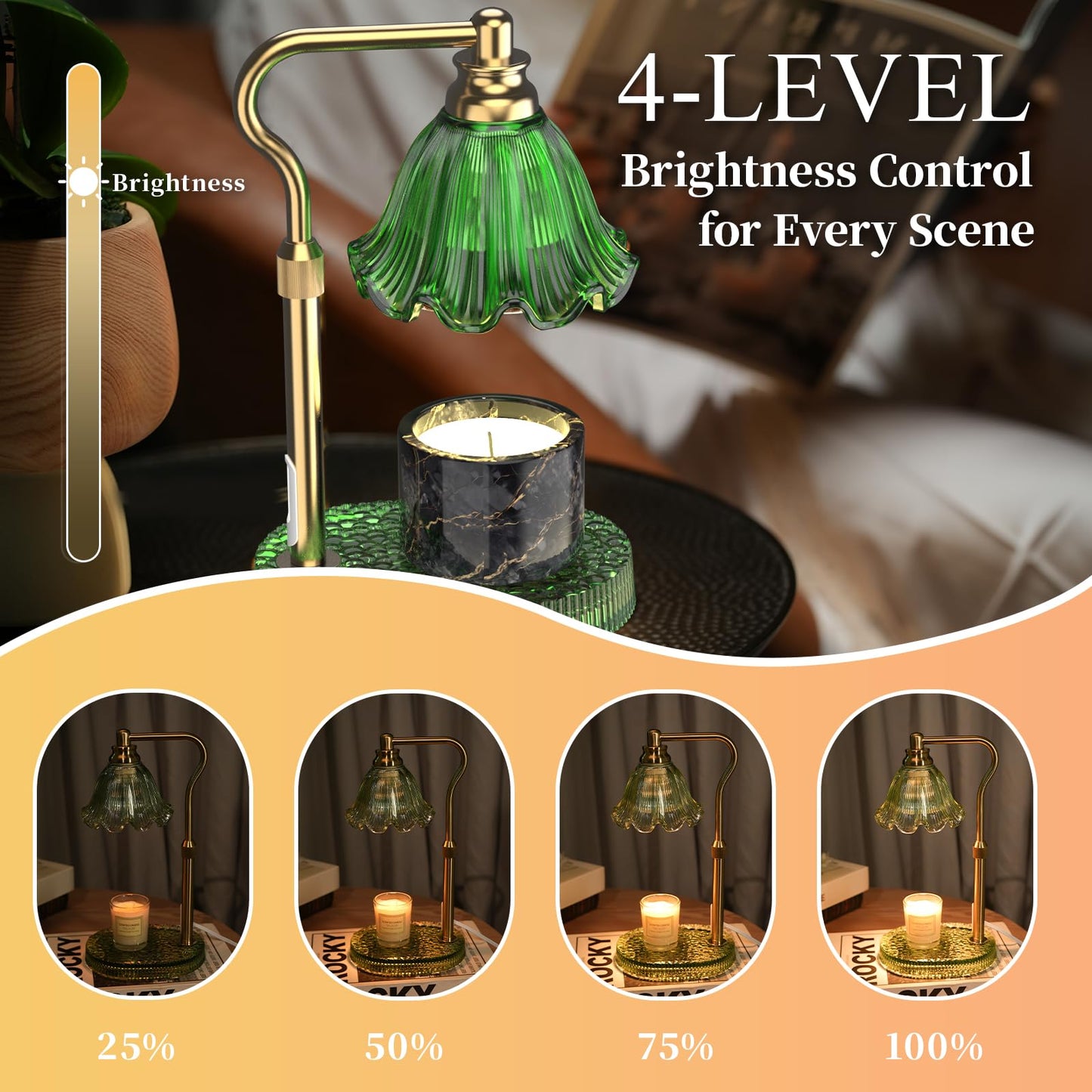 Candle Warmer Lamp with Adjustable Height & Timer - 4-Level Dimmable Wax Warmer for Jar Candles, Includes 2 Bulbs, Elegant Home Decor Gift (Green)