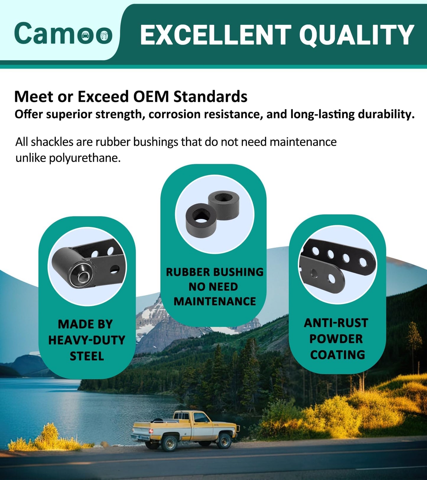 Camoo 2-3" Suspension Rear Drop Lowering Shackles kit Leaf Spring Drop Shackle Kit 6400 Compatible with Chevy Silverado GMC Sierra 1500 C1500 K1500 Dodge Ram Replaces # 6400 410520