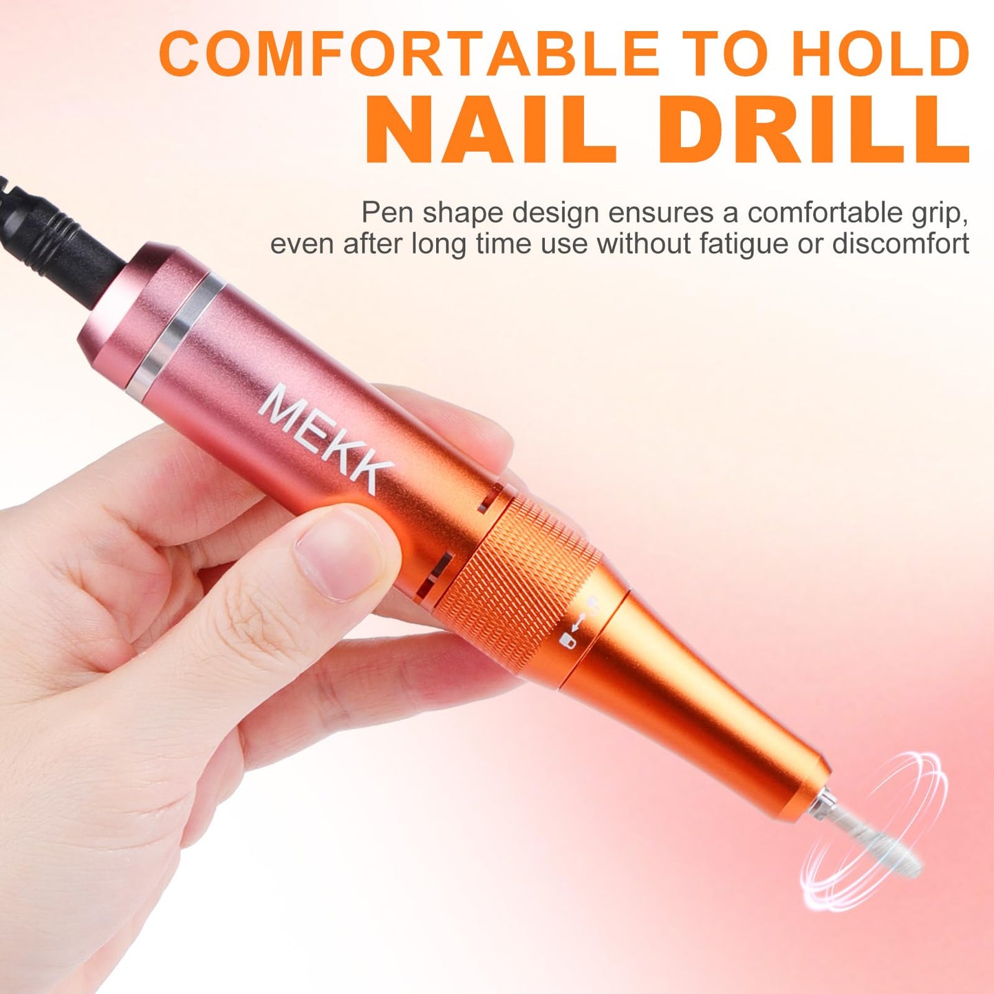 MEKK Nail Drill,Professional Electric Cordless Nail Drill for Gel Nails,Electric Nail File for Gel Nails 35000RPM,3000mAh E File,An-ti Shaking Efile (Orange)