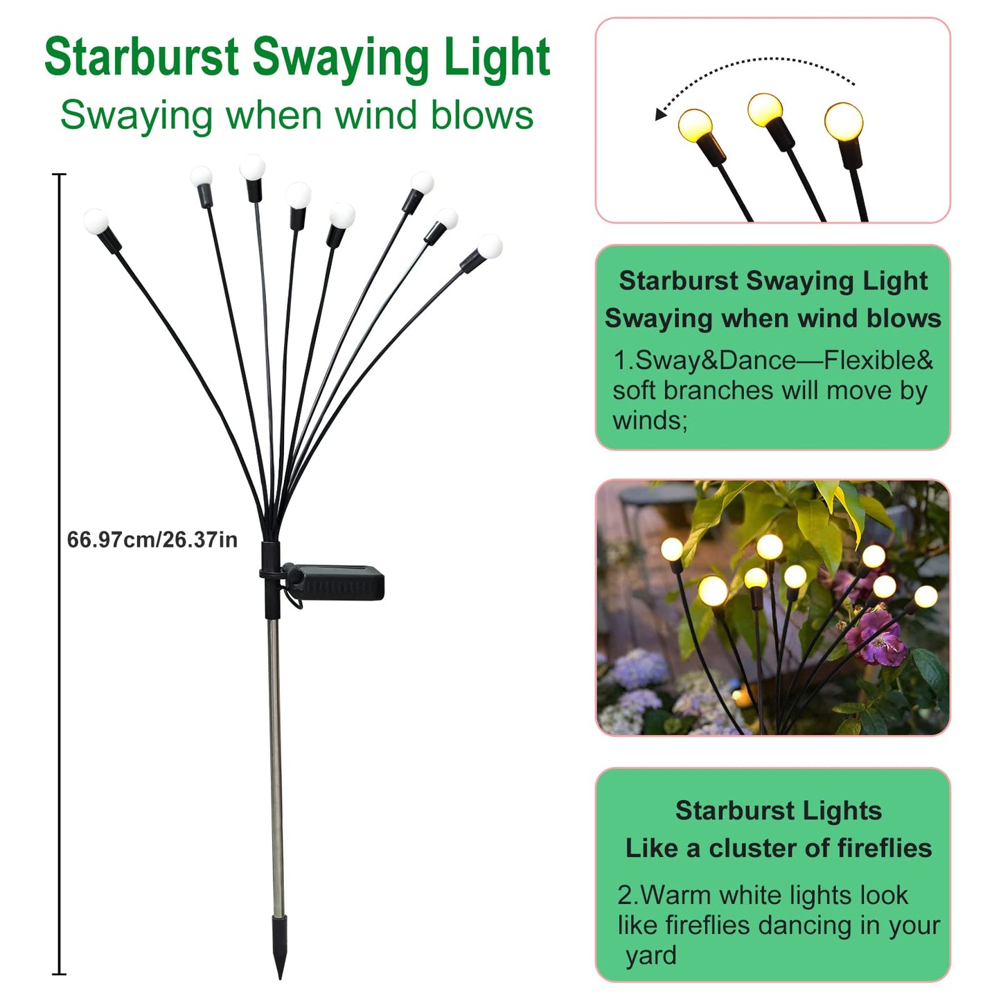 Solar Lights Outdoor Waterproof, 8 Pack Solar Wind Swaying Lights 64 LED Firefly Lights, Solar Garden Lights Decor for Yard Lawn Patio Pathway Party Wedding Halloween Christmas Decoration(Warm White)