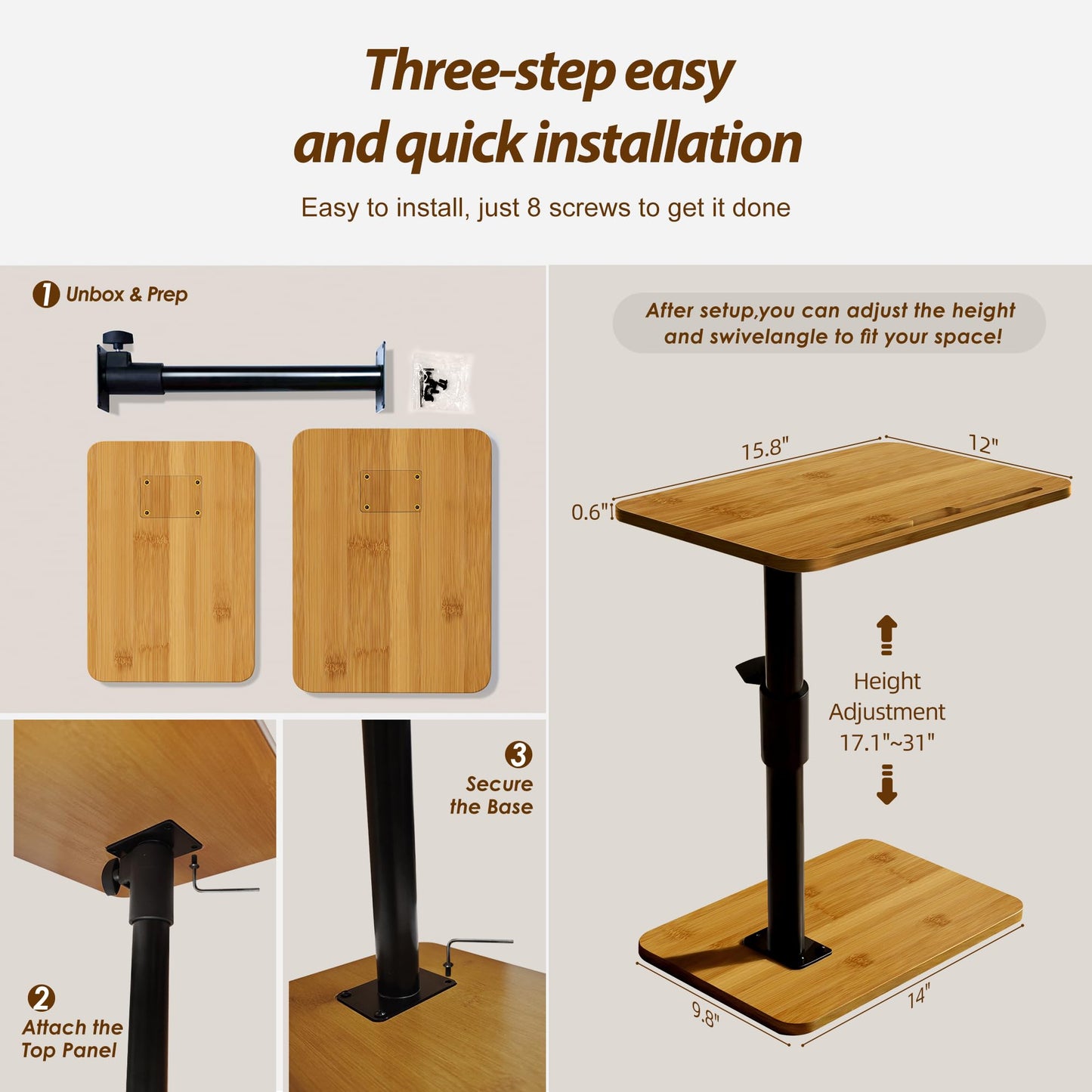 Side Table Adjustable Height C Shaped End Table - Small Couch Table Tray for Living Room, TV Tables for Eating, Swivel Desk and Sofa - Perfect for Couch Side Table