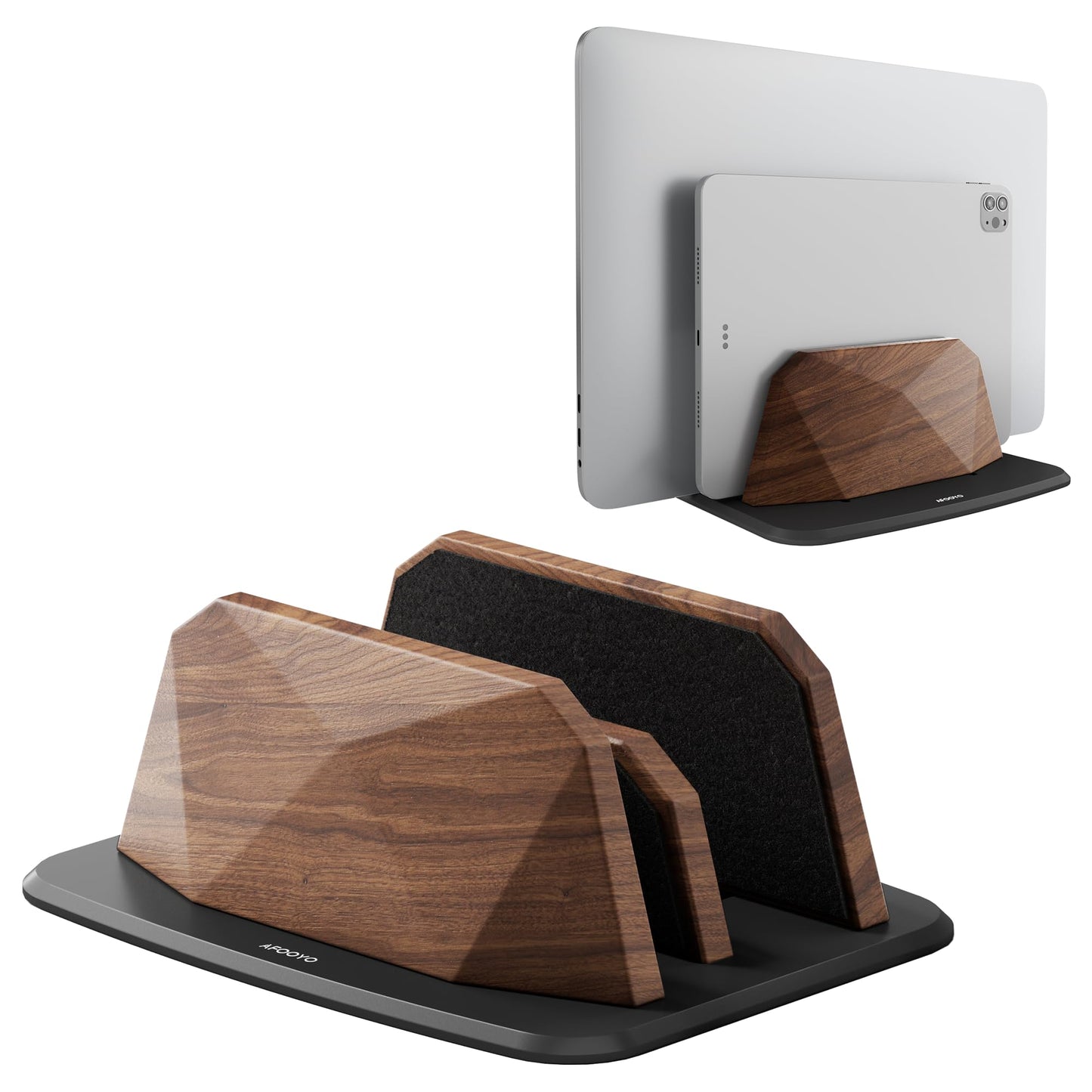 AFOOYO Vertical Laptop Stand - Dual Slots Walnut Adjustable Laptop Holder,Desktop Dock Compatible with All MacBook, Surface,Chromebook,Dell & More(Walnut)