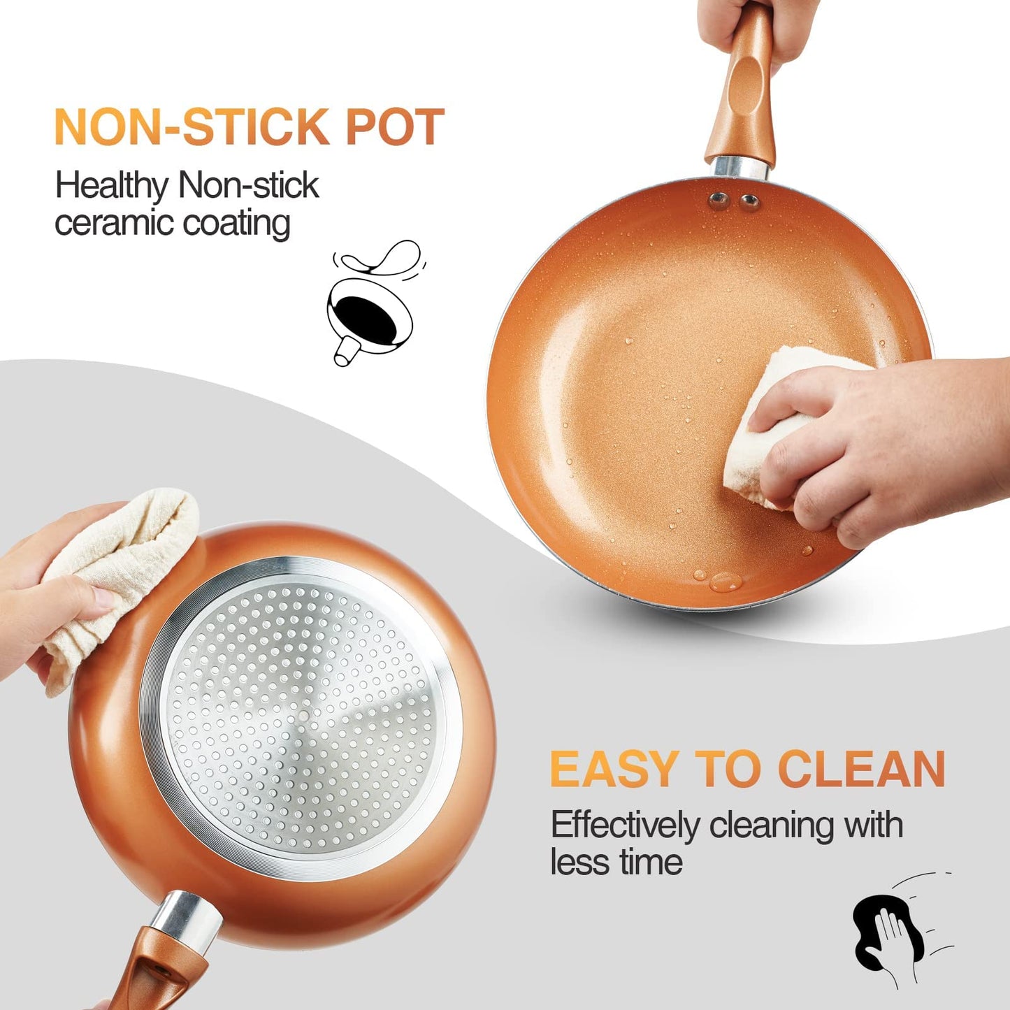 M MELENTA Pots and Pans Set Non Stick, 11pcs Ceramic Nonstick Cookware Set Induction Cookware, Pots and Pans with Frying Pan, Sauce Pan, Cooking Pot, Kitchen Utensils, 100% PFOA Free, Copper