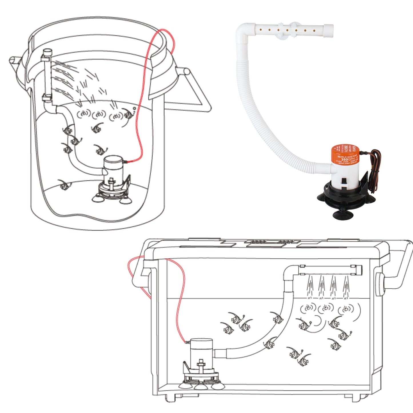 Seaflo-Portable 12v Livewell Aeration Pump System Kit for Boats