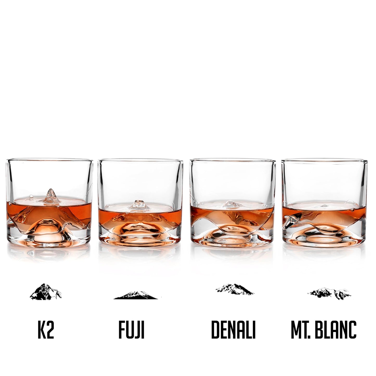 LIITON The Peaks Heavy Crystal Whiskey Glasses Gift Set of 4, Thick Freezable Bourbon Glass 1lb Each, Premium Whiskey Gifts for Men, Frozen Crystal Chills Cocktails, 10 oz