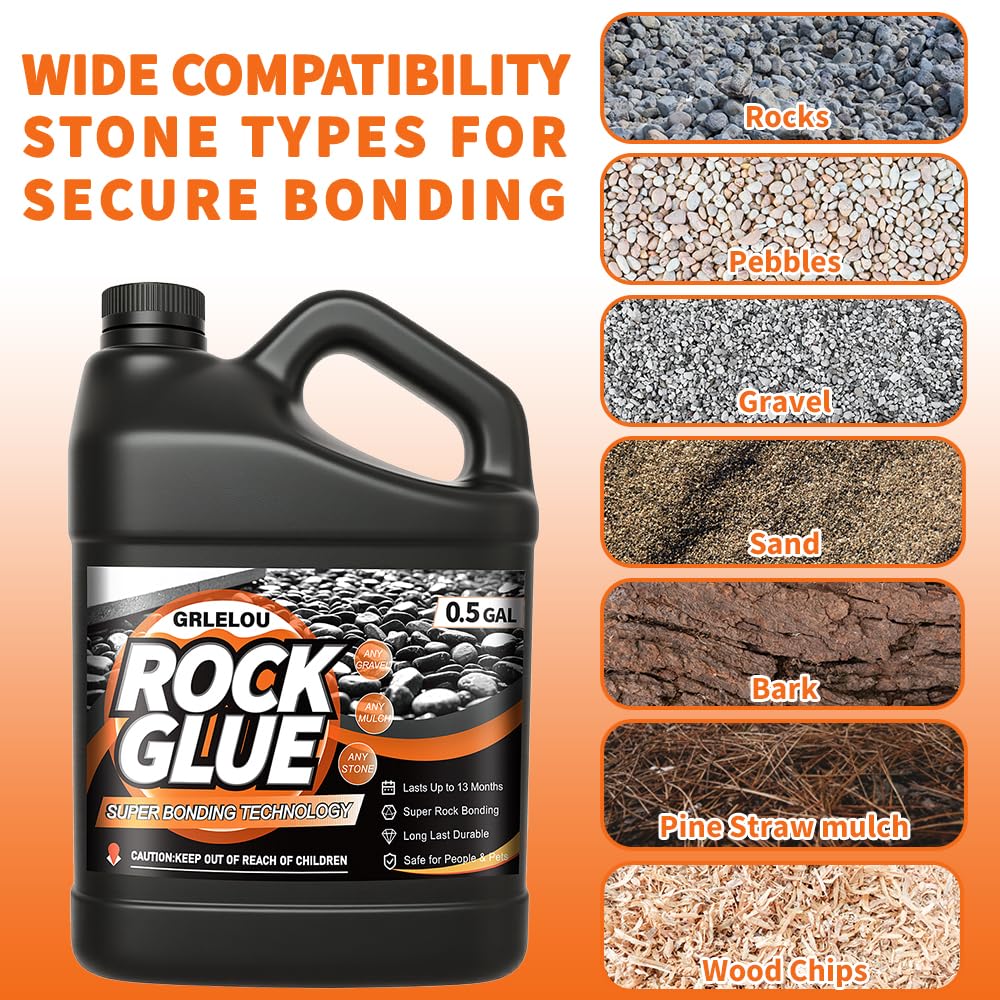 GRLELOU Mulch Glue for Landscaping, 4 L Fast-Drying Weather-Resistant Non-Toxic Clear Rock Glue Spray for Locking Down Rocks, Mulch, Pea Gravel & Pebbles(2 L ×2)