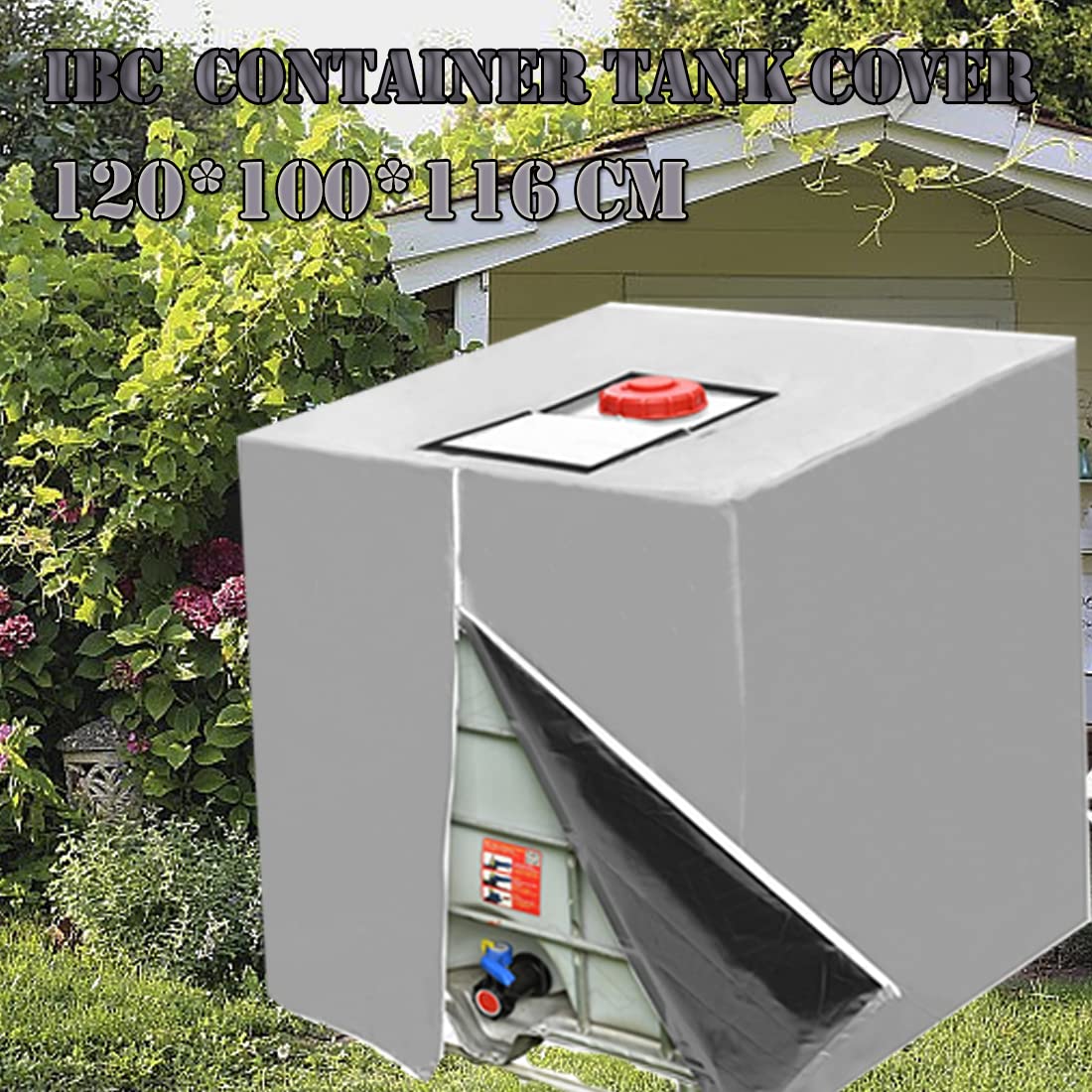 IBC Tote Cover,DWcouple IBC Water Tank Cover for 1000L IBC Tank Container, Water Tank Dustproof Protective Sun-resistant IBC Outdoor Cover with Zip for Tank Rain Tank Container (Silver-2PCS)