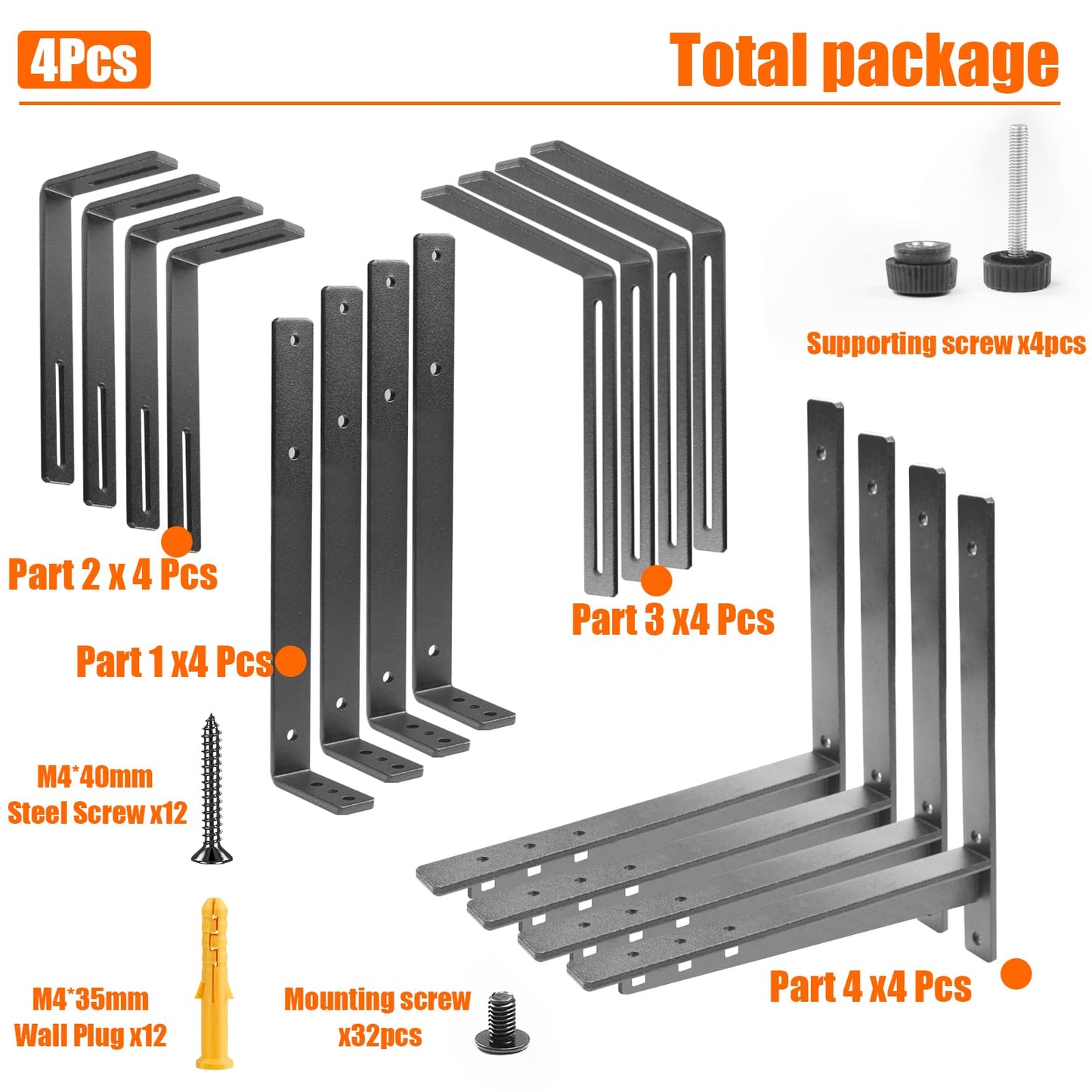ZUIWAN 4 Pcs Adjustable Railing Planter Boxes Brackets,Heavy Duty Iron Window Box Planters Holder Outdoor for Railings,Windowsill,Patio,Deck,Garden,Balcony,Fence,Wall,Porch,Black