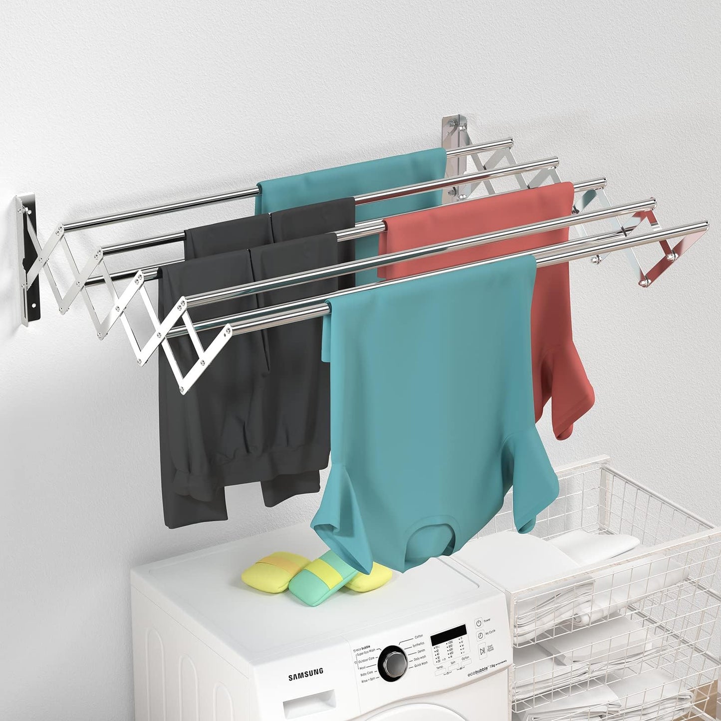 Guvarog 80cm Clothes Drying Rack Wall Mounted Clothes Drying Racks for Laundry Stainless Steel Retractable Clothing Drying Rack Foldable Seche Etendoir Linge Rustproof Accordion Cloth Drying Rack