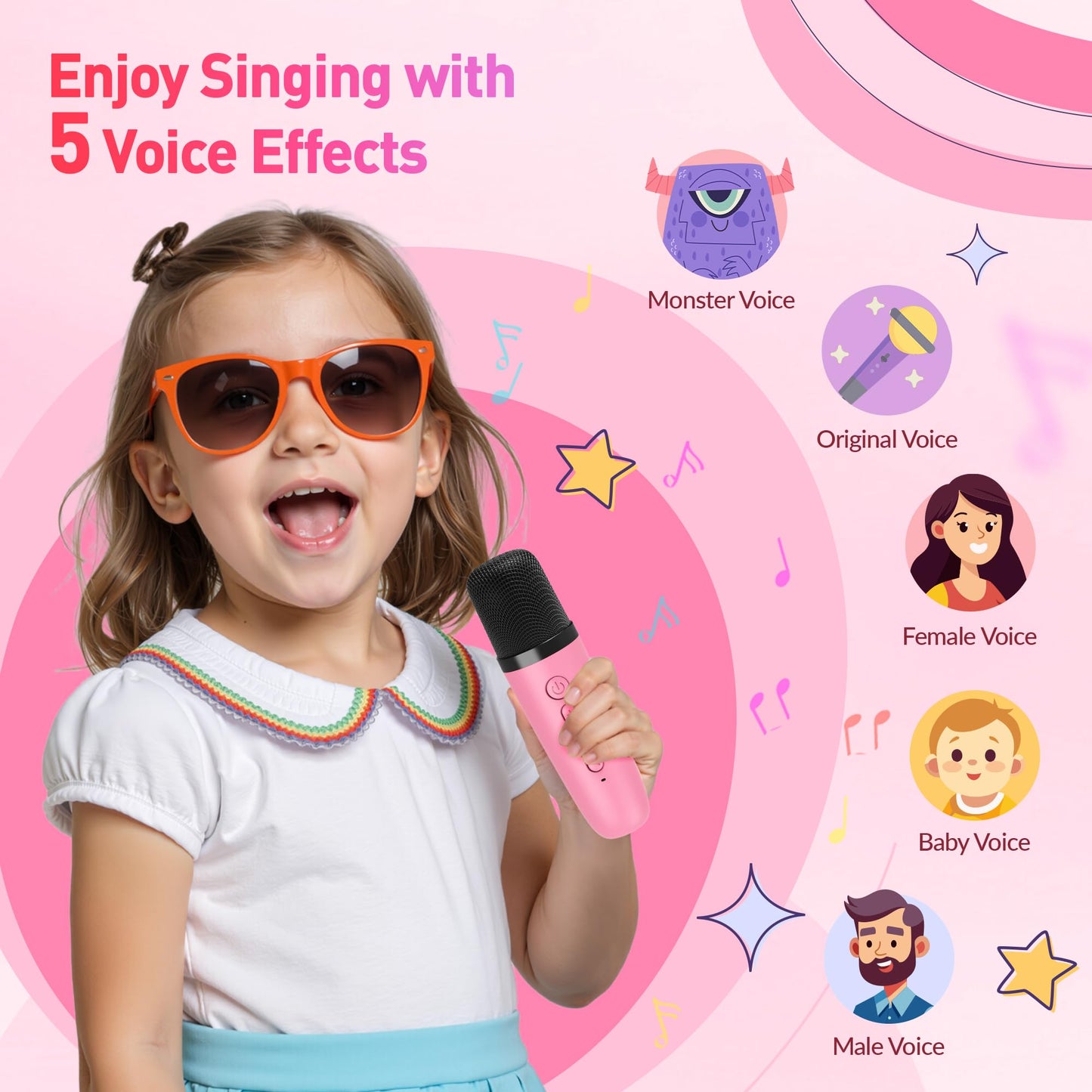 Mini Karaoke Machine, Portable Bluetooth Karaoke Speaker with 2 Wireless Microphones and Party Lights for Kids and Adults, Birthday Gifts for Girls Boys Family Home Party (Hotpink)