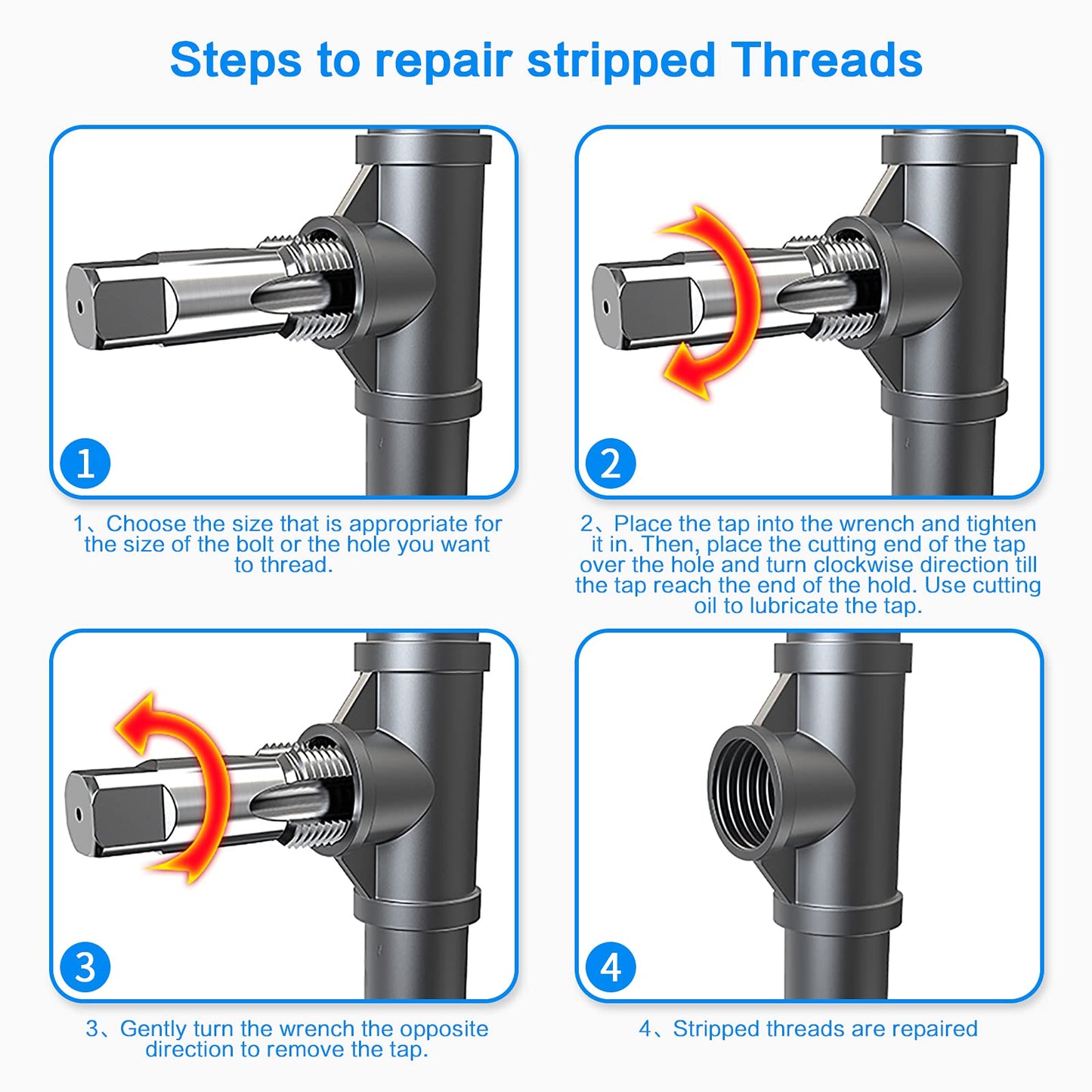 5-Piece NPT Pipe Tap Set, 1/8", 1/4", 3/8", 1/2", 3/4" ¾” NPT Tap Set Carbon Steel Hand Threading Plumbing Tap Set for Accurate Threads, Assorted Plumbers Mechanics DIY Thread cutting tools
