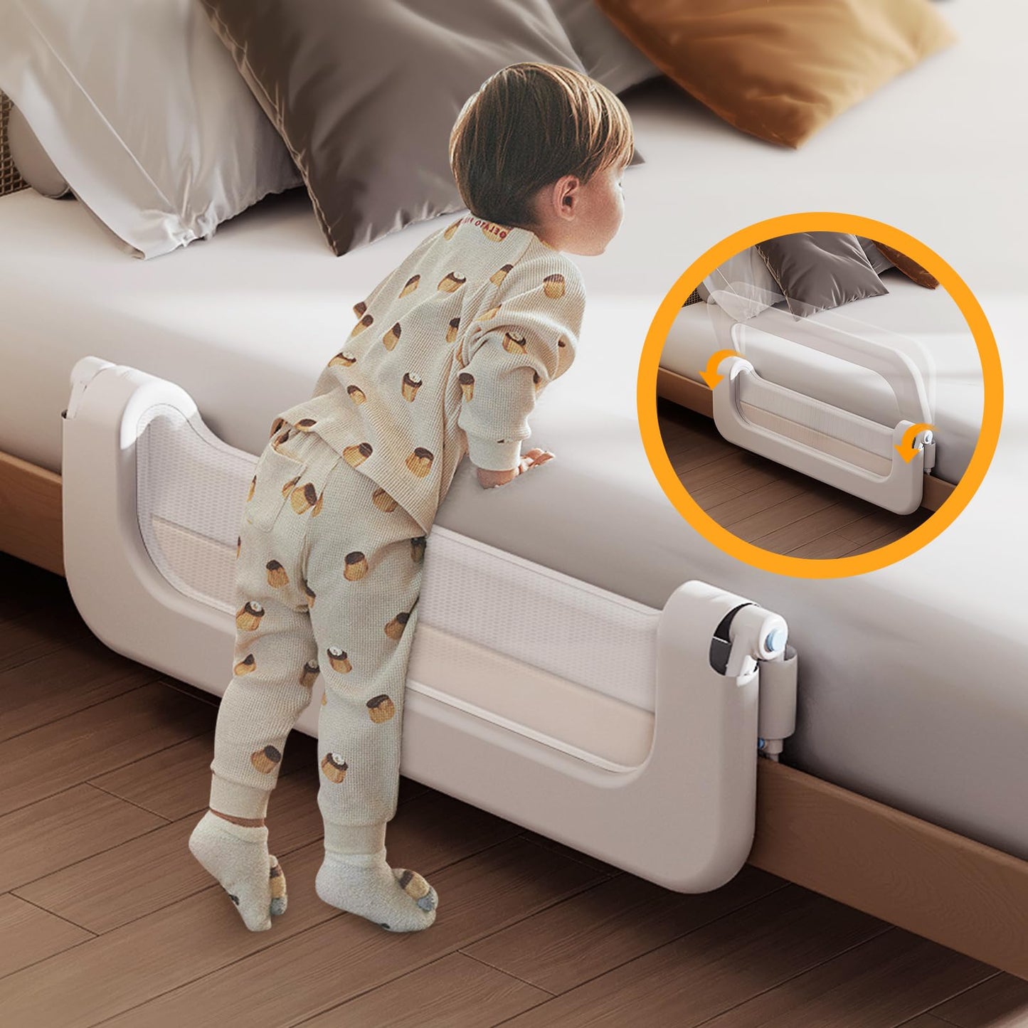 Baby Bed Rail Guard for Toddler - 32in Adjustable Heights, Swing Down Bed Rail, Extra Tall Child Safety Side Bed Rails for Kids - Foldable Toddler Bed Rail for Queen, King, Twin, Full Size Beds