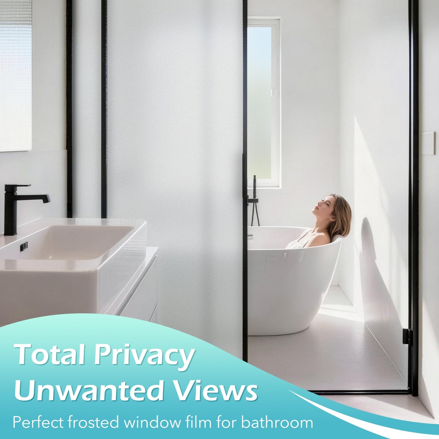 DOWELL Frosted Window Films for Privacy, Removable Privacy Film with Installation Tools, Static Cling No Glue Sun Blocking Window Covering for Bathroom, Bedroom, Office, Glass Doors, 90 x 200 cm
