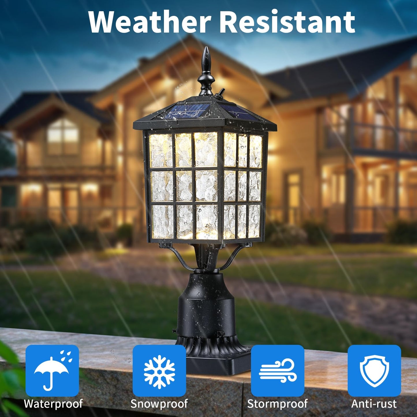 YSN 16.5" Solar Post Lights Outdoor, Dusk to Dawn Outdoor Post Lights Solar Lamp Post Light, Black Solar Pole Light Outdoor with Base, Waterproof Solar Light Posts for Outside Yard Garden, 1 Pack
