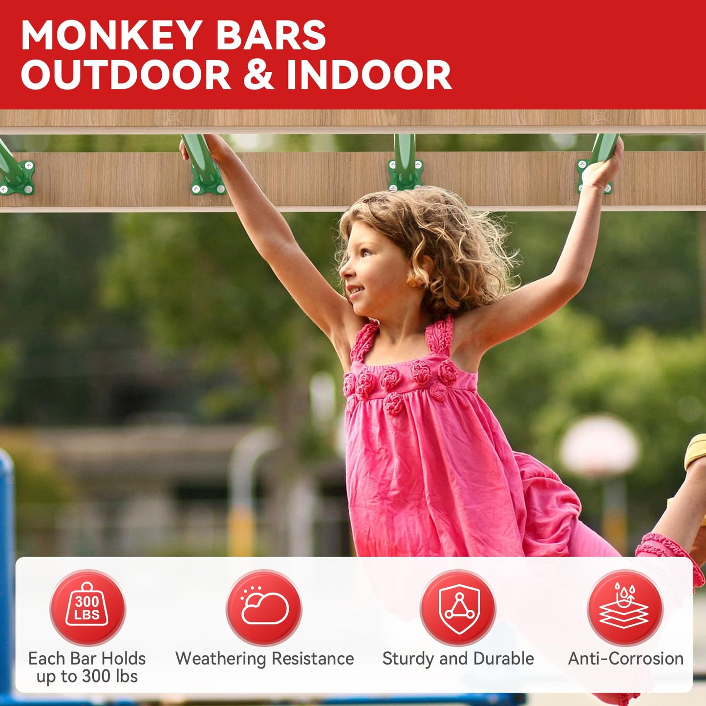 16.5 Inch Monkey Bars Kit Playground Ladder Rungs for Backyard Indoor Outdoor Kids Metal Monkey Bars Swing Set Playset Accessories (Green, 6 Pcs)