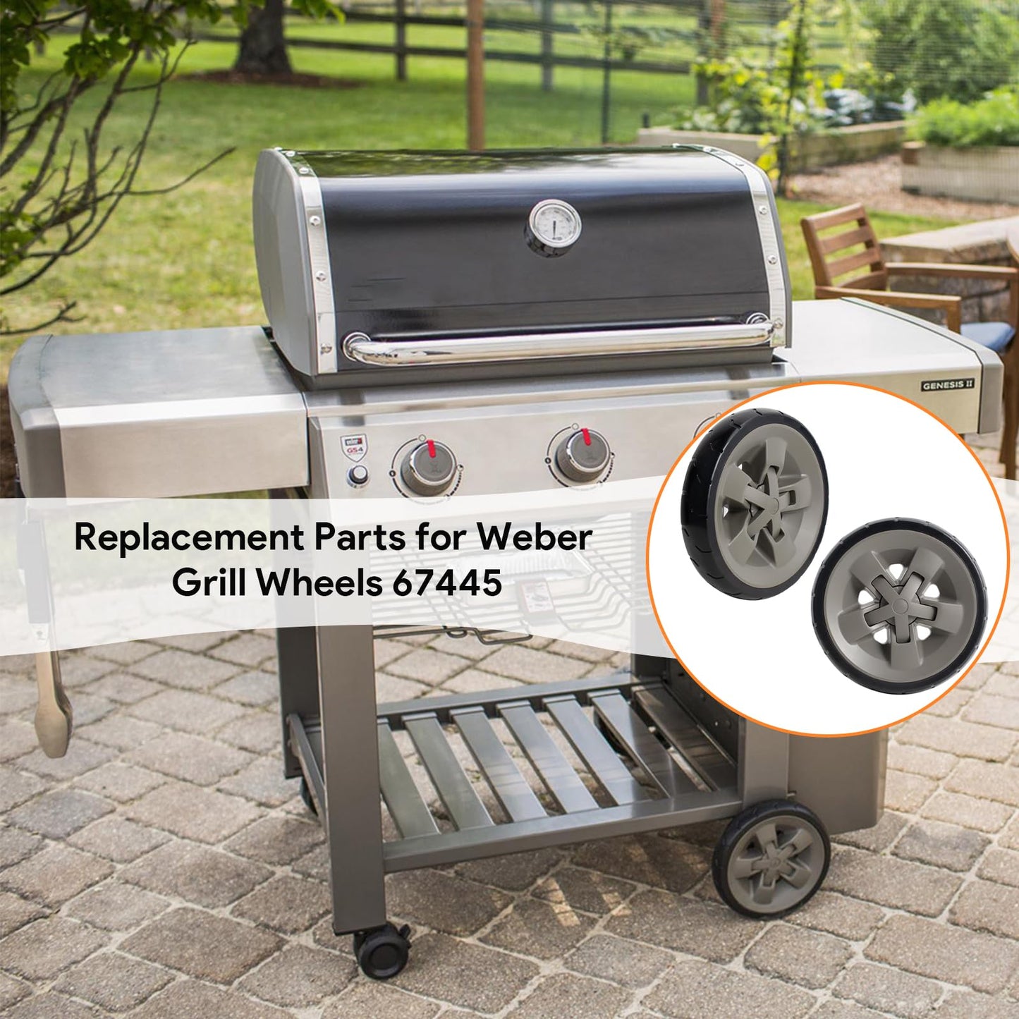 67445 Grill Wheels for Weber Genesis II Parts and Genesis II LX 300 200 400 600 Series, 8 inch Plastic Wheels for Webers, 2 Packs Kits for Weber Grill Replacement