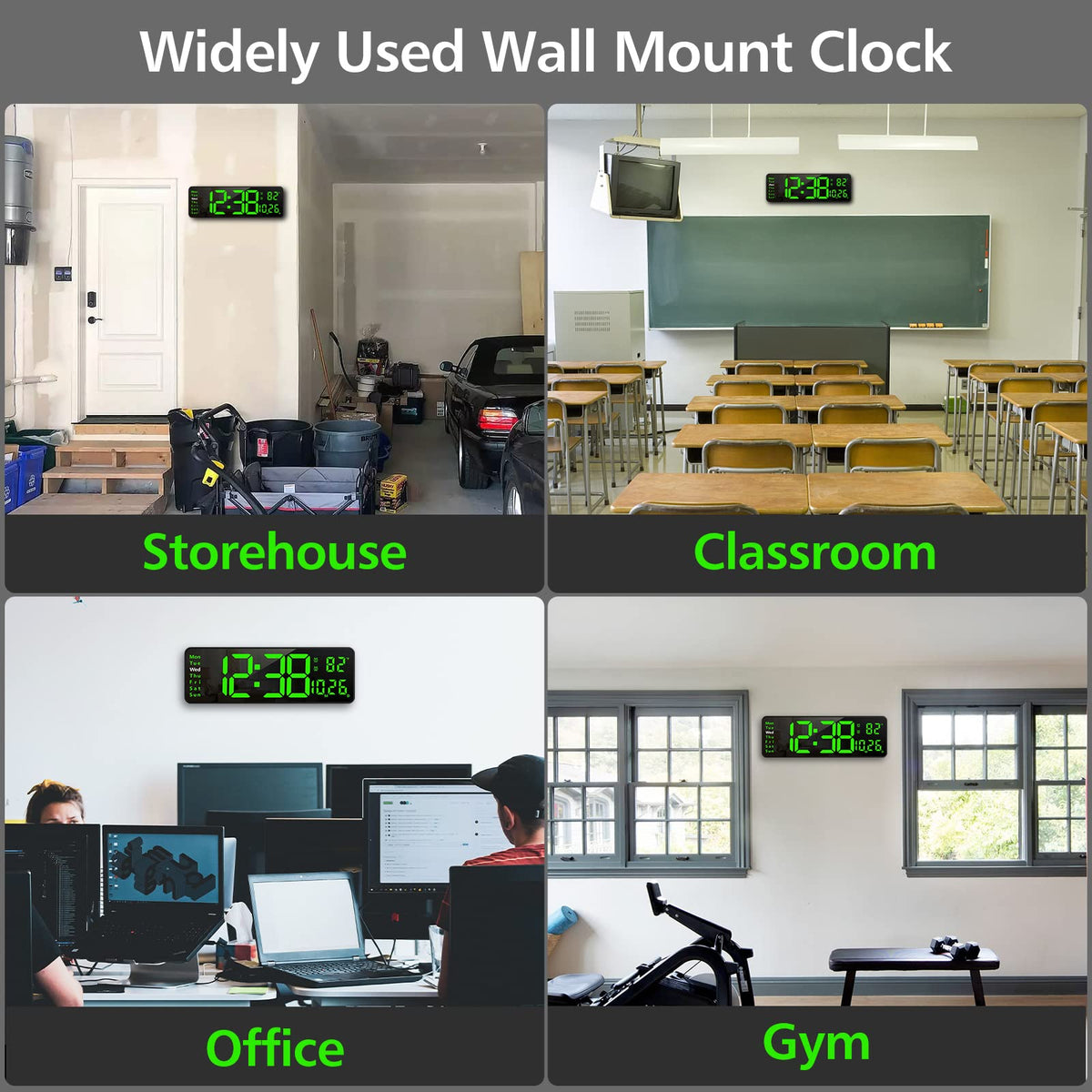 Zgrmbo 16" Large Digital Wall Clock with Remote, Large Display LED Wall Clock for Living Room/Gym/Shop/Warehouse/Office Decor, 12/24H, Auto Dimming, Timer(Not Included USB Adapter)