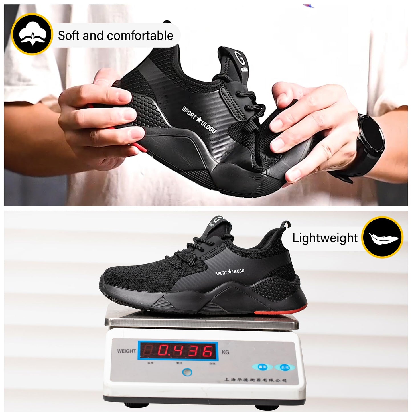 Ulogu Waterproof Steel Toe Shoes for Men Women Lightweight Safety Sneakers Comfortable Puncture Proof Indestructible Work Shoes