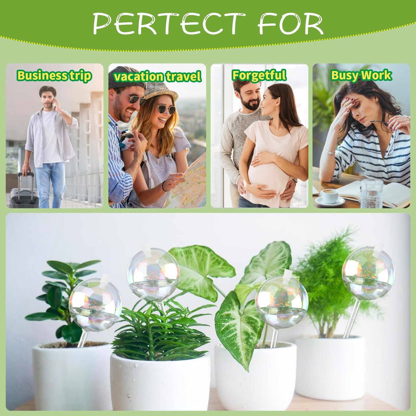 13oz Up to 2 Weeks Large Plant Watering Globes - Self Watering Bulbs and Planter Insert for Indoor & Outdoor Plants, Glass Water Globes Automatic While Away (Large 4-Pack)
