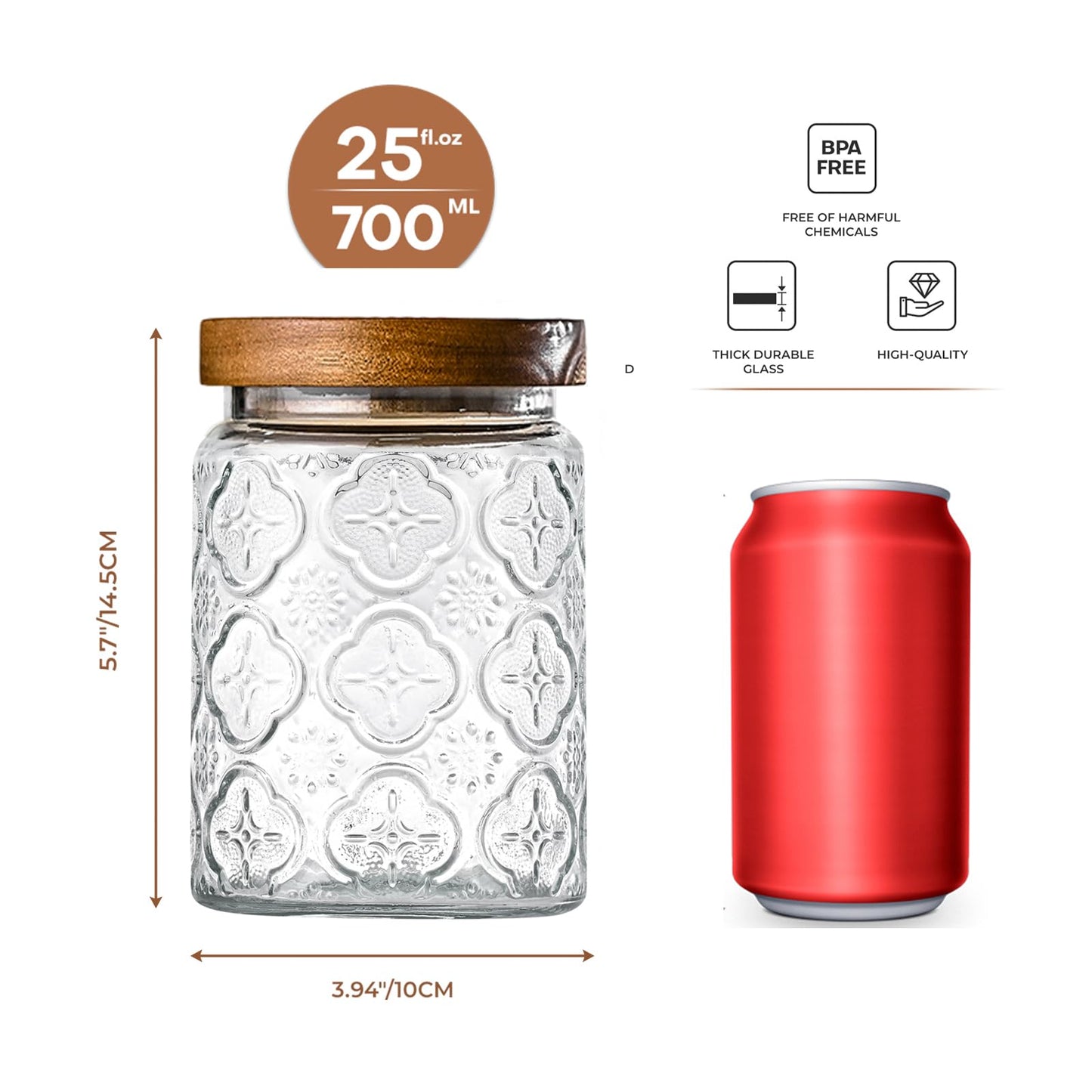 3-Pack 24oz Glass Jar With Airtight Lid,Kitchen Canisters For Countertop,Coffee Sugar Container Set,Pantry Glass Storage Containers For Flour,Candy,Loose Tea,Snack, mason jars