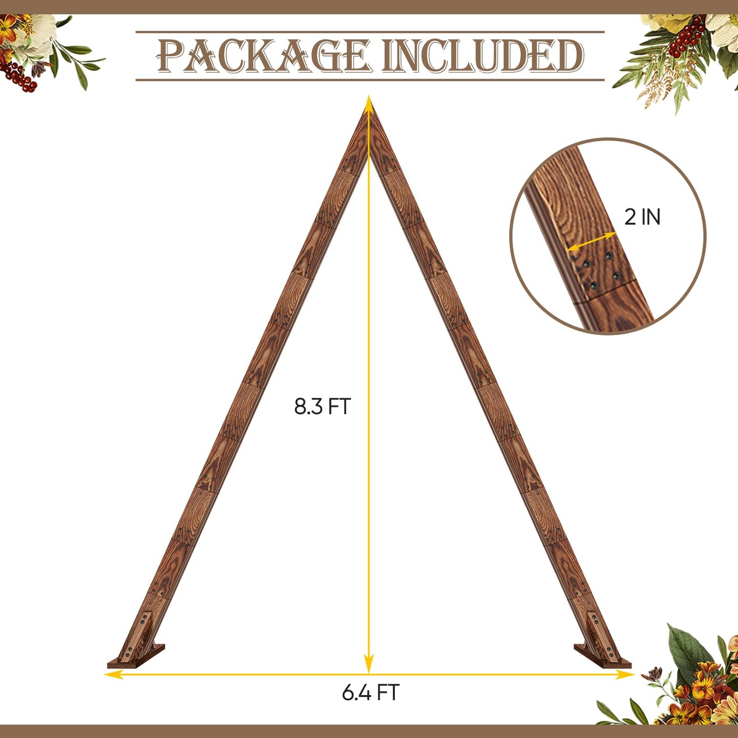 8.3FT Wooden Wedding Arch, Arch Backdrop Stand for Ceremony, Triangle Backdrop Stand for Garden Wedding Parties, Natural Wood Rustic Arch Decorations for Outdoor