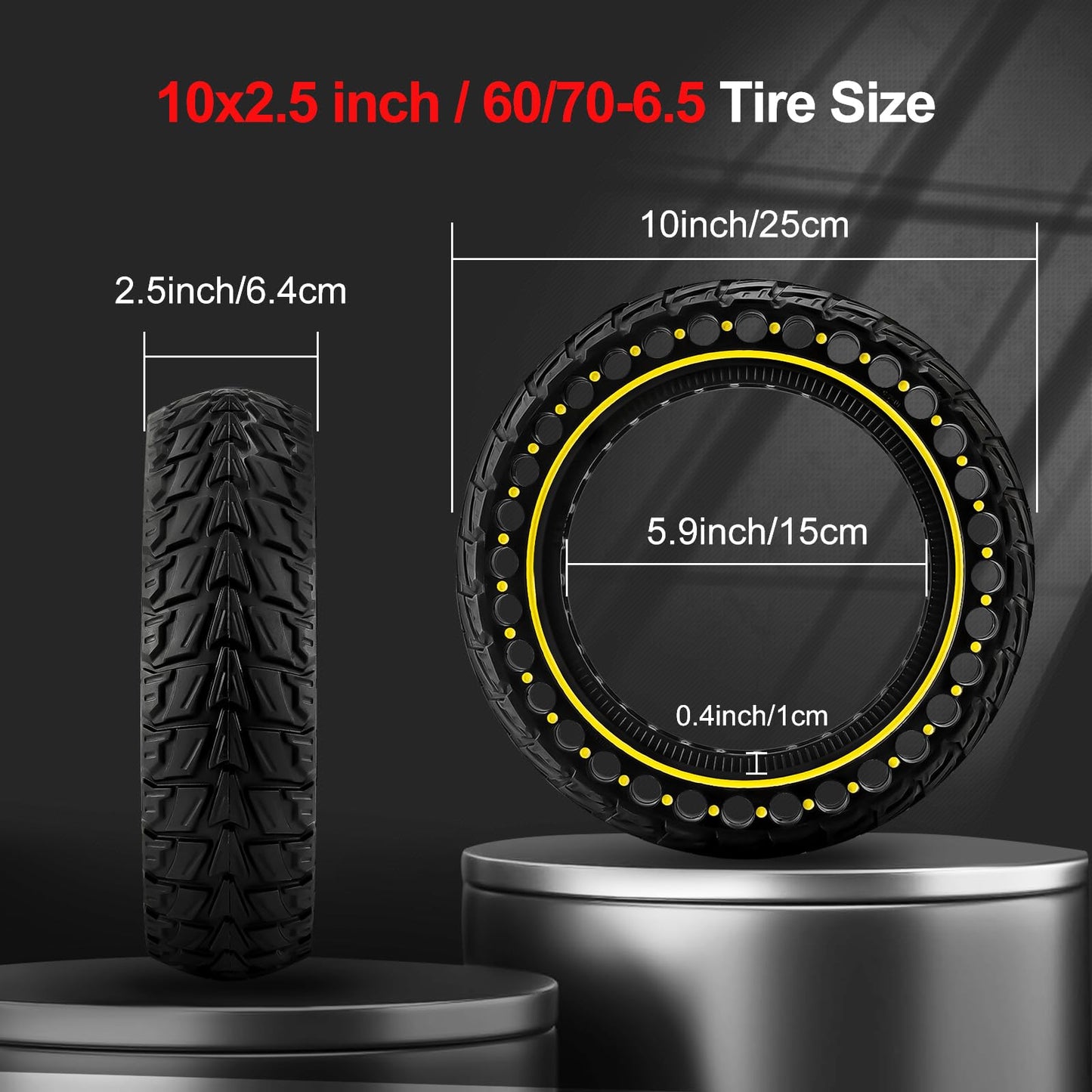 BANGTING 60/70-6.5 Scooter Tire, 10x2.5 inch Tire Solid for Segway Ninebot G30/G30D/G30E/G30LP/ G30D II/G30 Max, 10x2.5-6.5 Tires Replacement for Electric Scooter (Black) (Yellow (1PCS))
