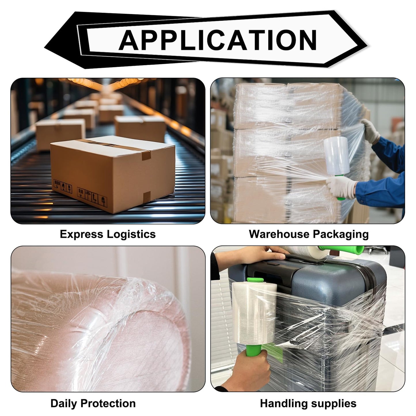 ROSEUP Mini Stretch Wrap Film with Handles, 5 in x 1000 ft, 80 Gauge Heavy Duty Clear Stretch Film for Moving, Packing, Bundling, Pallet Wrap and Storage, 4 Pack