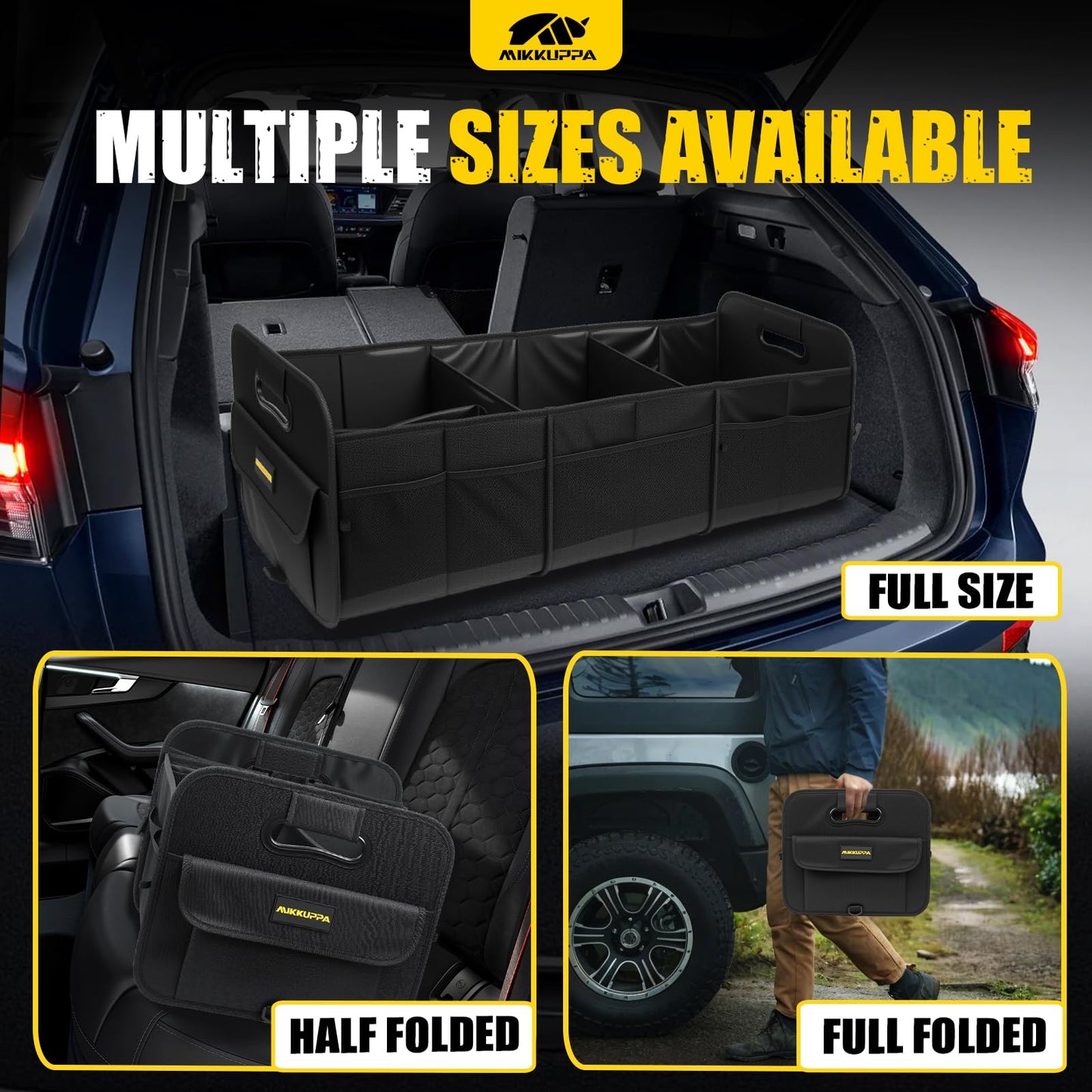 MIKKUPPA Car Trunk Organizer - 105L Collapsible Large Trunk Organizer for Groceries, Trunk Storage Organizers for SUV Auto Truck Van with Non Slip Bottom (Black)