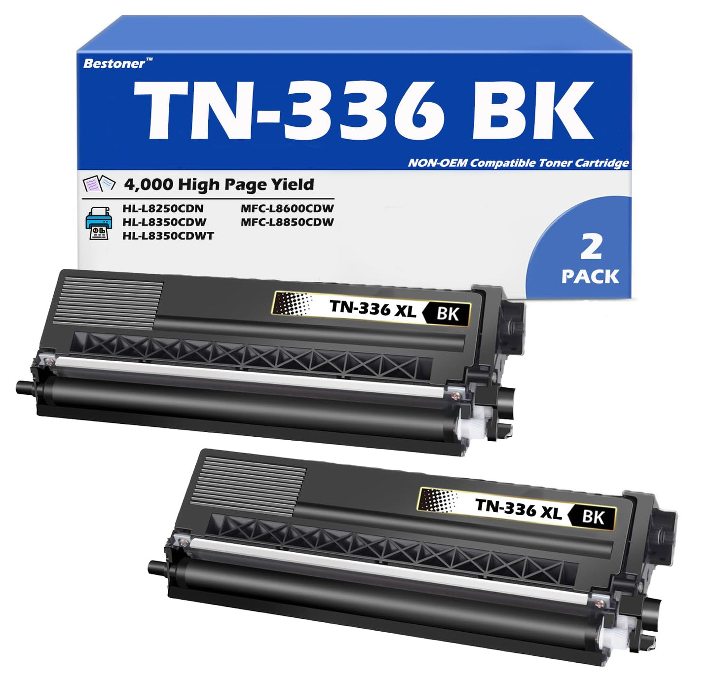 2BK Compatible Replacement for TN336 TN331 TN-336 TN-331 Black Toner Cartridge MFC-L8600CDW MFC-L8850CDW HL-L8250CDN HL-L8350CDW HL-L8350CDWT