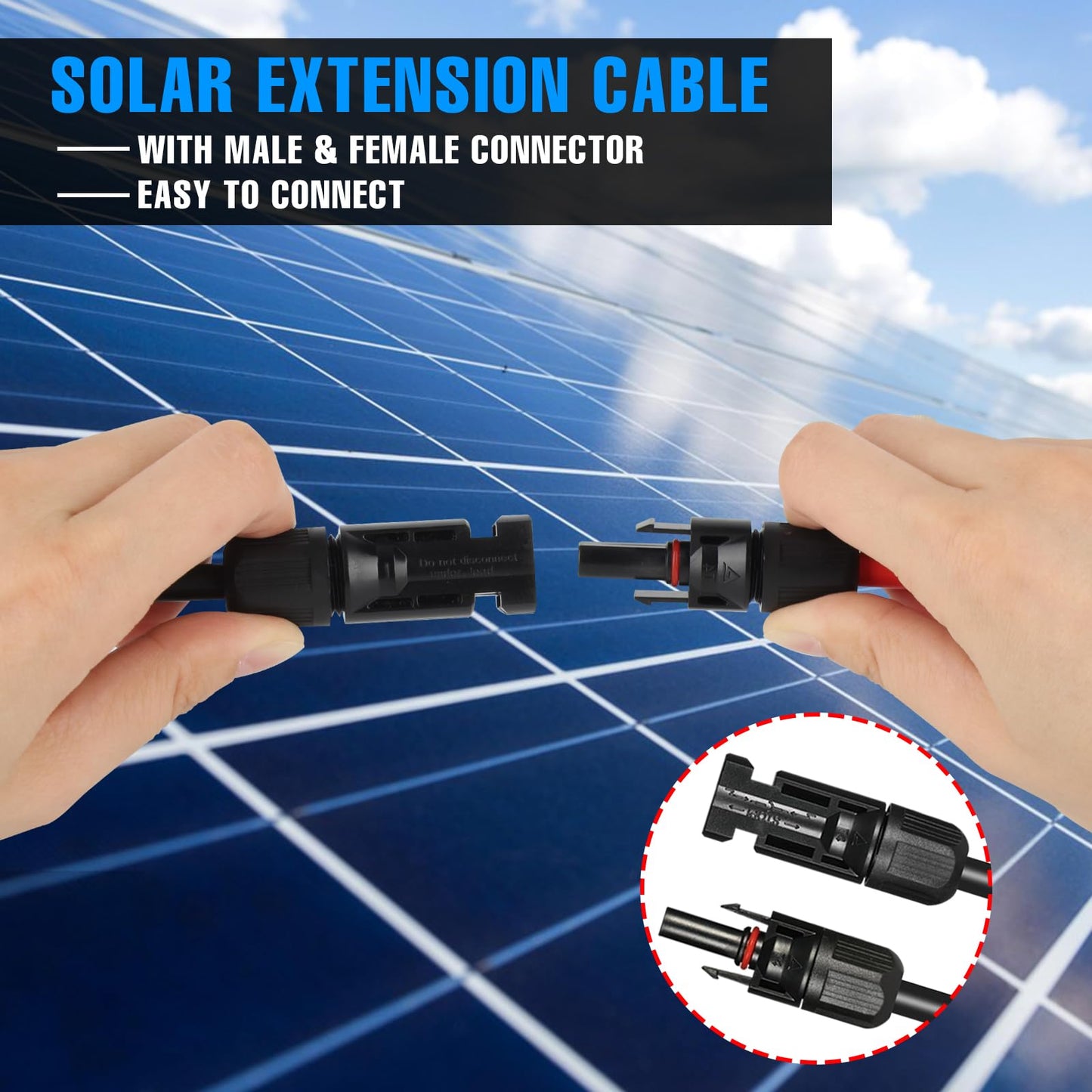 Afurkuot 50FT 10AWG Solar Extension Cable Wires, 50 Feet 10 Gauge Solar Panel Extension Wires with Female and Male Connector, 1 Pair Black + Red Solar Cable Wire 10AWG