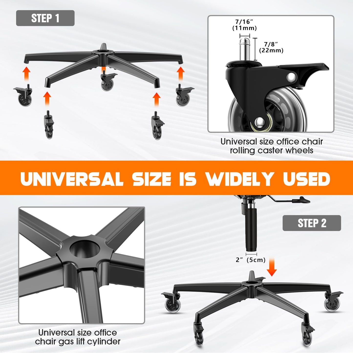 Office Chair Base Replacement Parts with Brakes(3300 lbs) - Heavy Alloy Office Chair Base Replacement, Office Chair Reinforced Metal Legs, Universal Gas Cylinder (Black Base)