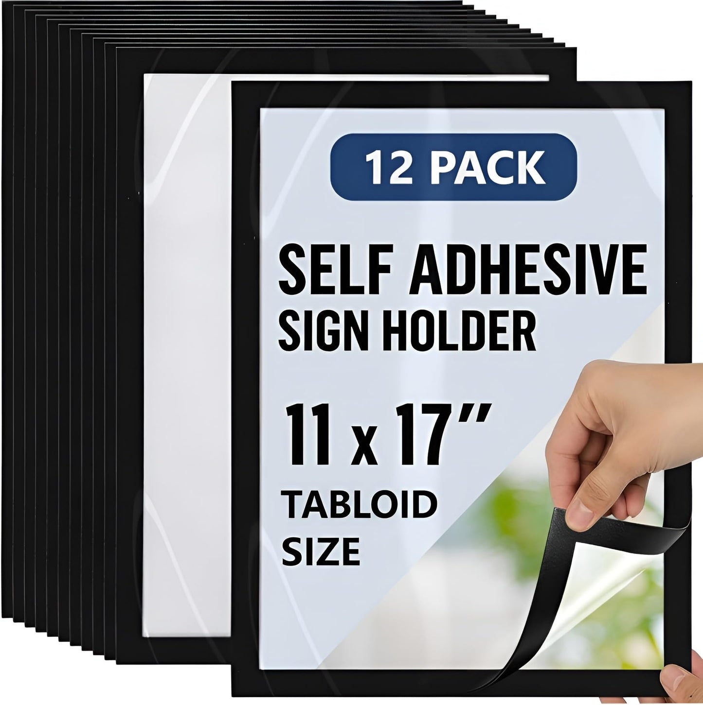 12 Pack Magnetic Sign Holder 11 x 17 with Adhesive Back - Magnetics Poster Frame & Magnetic Paper Holder - Reusable Adhesive Frames 11x17 - Magnet Frame for Wall Windows - Magnet Document Holders