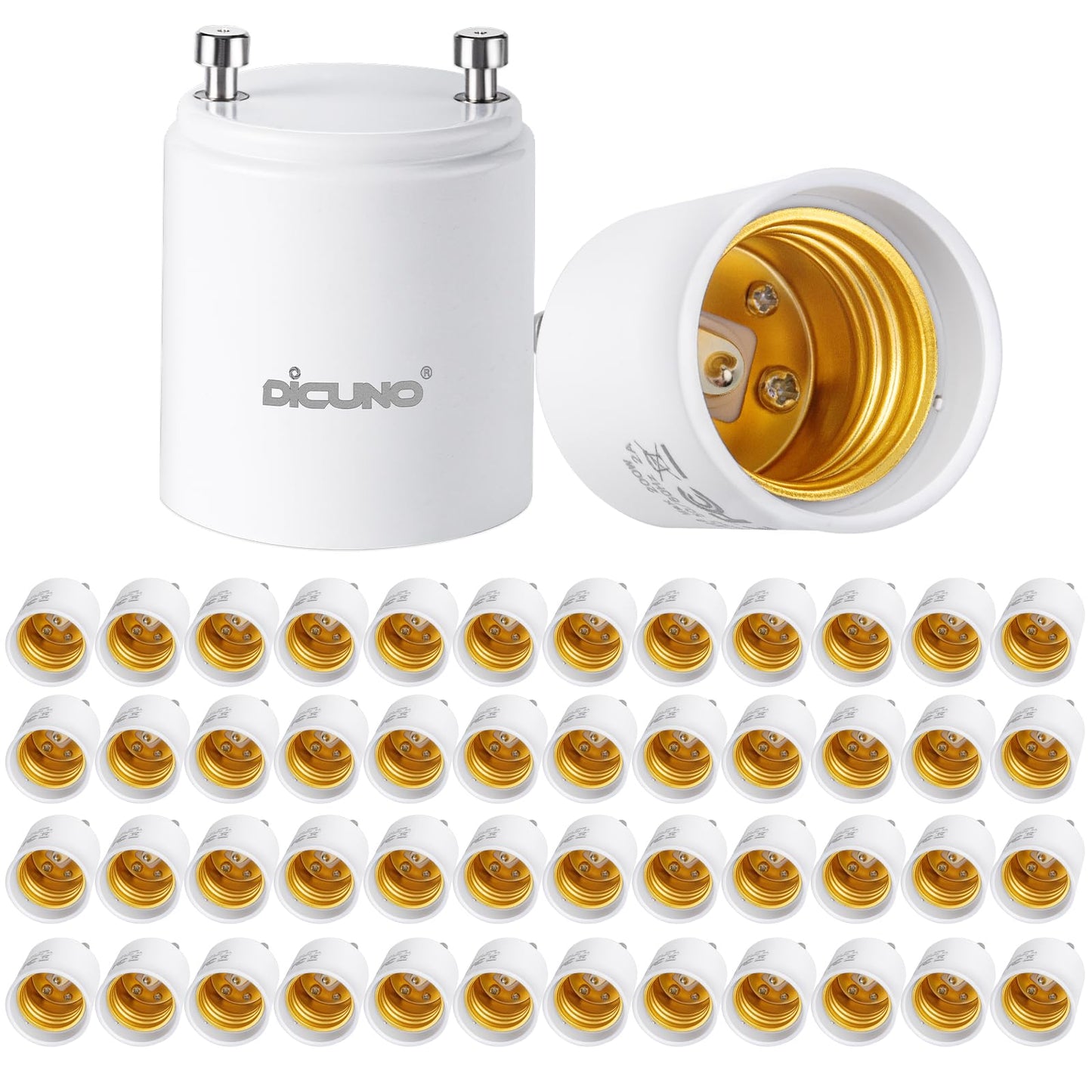 DiCUNO GU24 to E26 Adapter, Light Bulb Socket Adaptor, Lamp Base Converter, Maximum Wattage 200W, Heat Resistant up to 160°C, Fire Resistant (50-Pack)