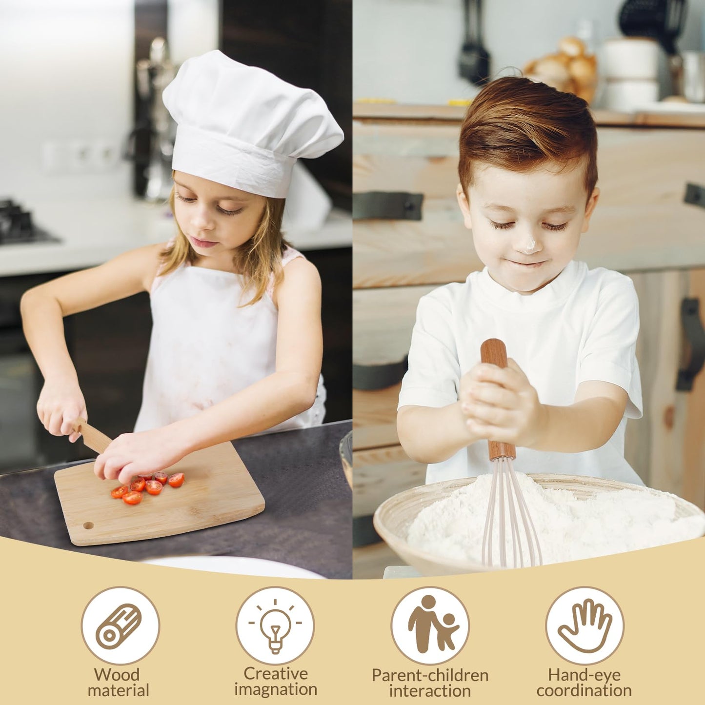 Liberal Brightdeer Wooden Kids Safe Knife and Kids Baking Set for Real Cooking, 8 PCS Toddler Montessori Kitchen Tools, Cooking and Baking for Kids Little Chefs
