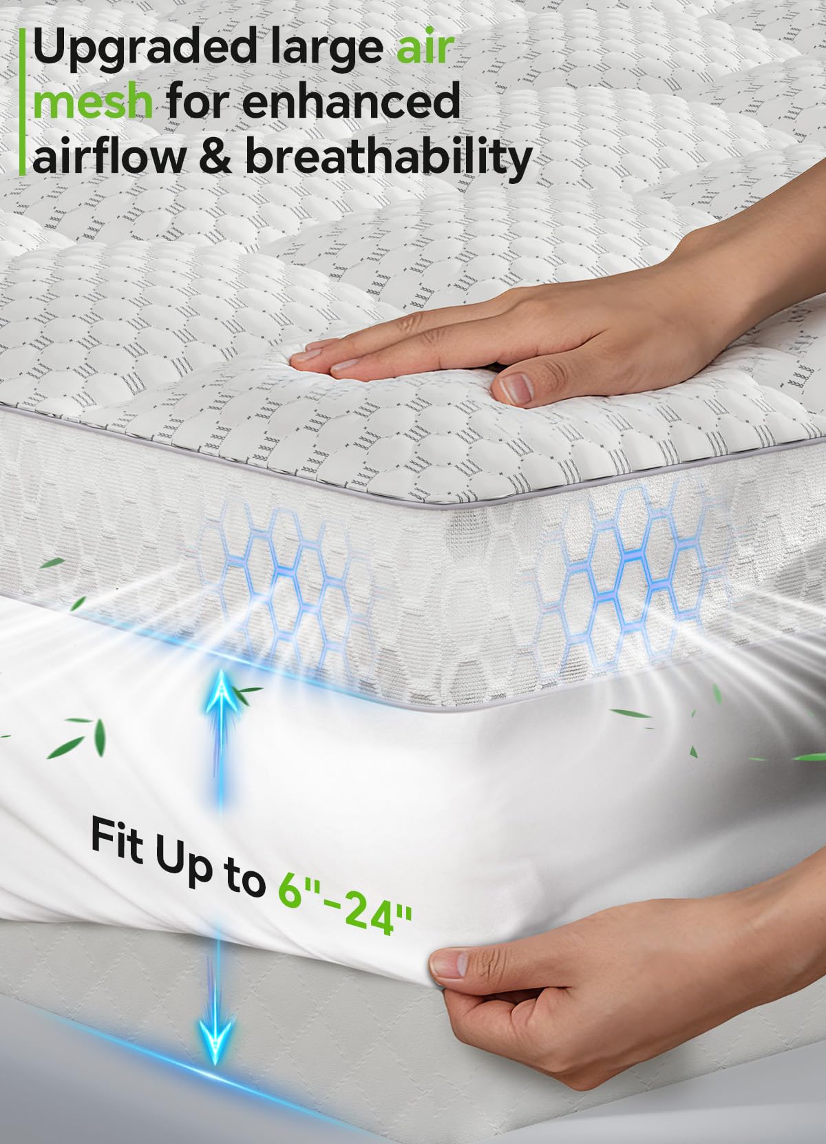 BEDELITE Queen Mattress Topper 3 Inch Thick Mattress Pad, Plush Pillow Top Bed Cover with Elastic Deep Pockets 6-24 Inch, Shredded Memory Foam Filling