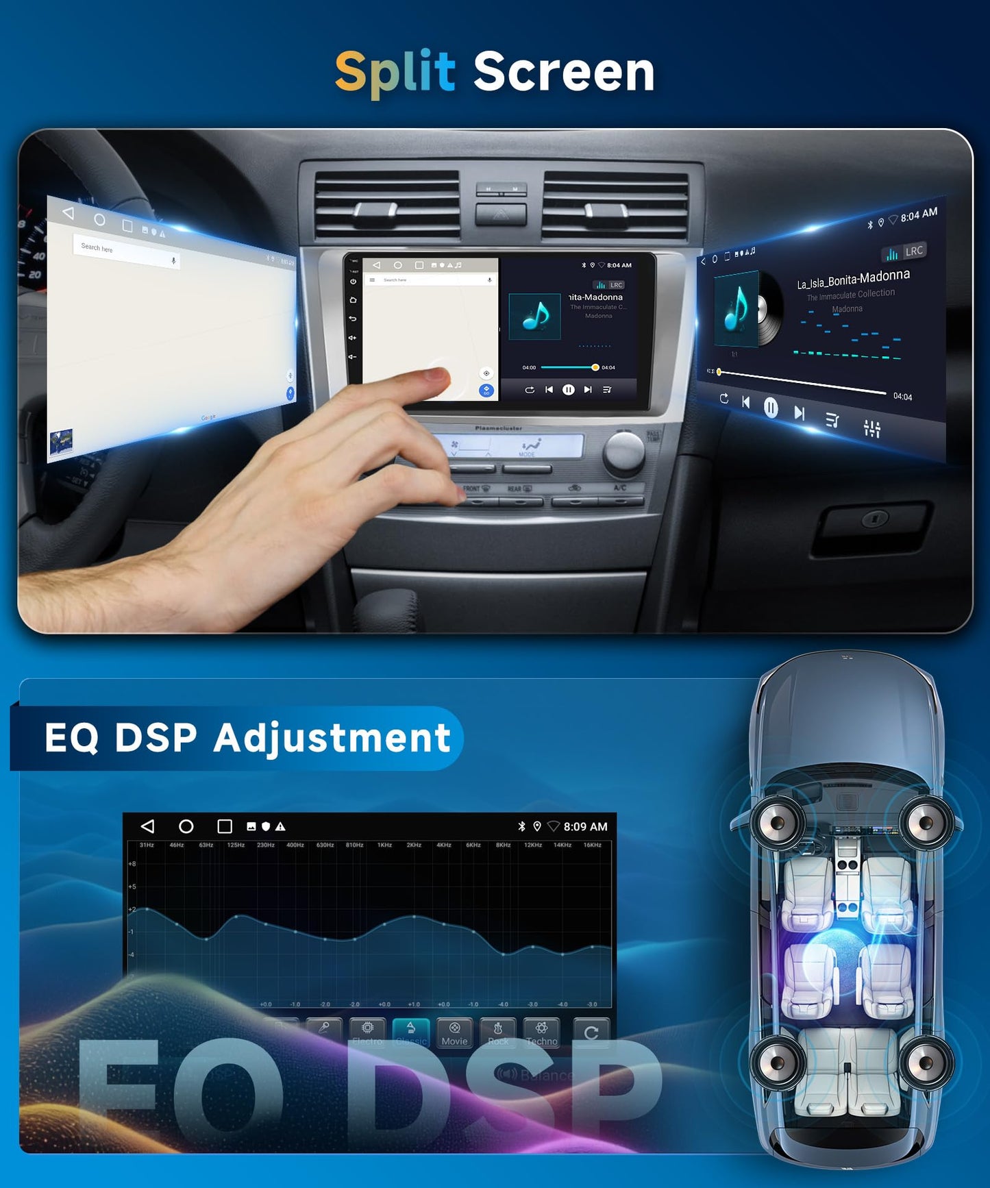 2+64G for Toyota Camry 2006-2011 Car Radio with Wireless Carplay/Android Auto,Android Car Stereo 9 Inch Touch Screen GPS,26UI,WiFi,Bluetooth,FM/RDS,EQ,Mirror Link,SWC+ Backup Camera&Mic