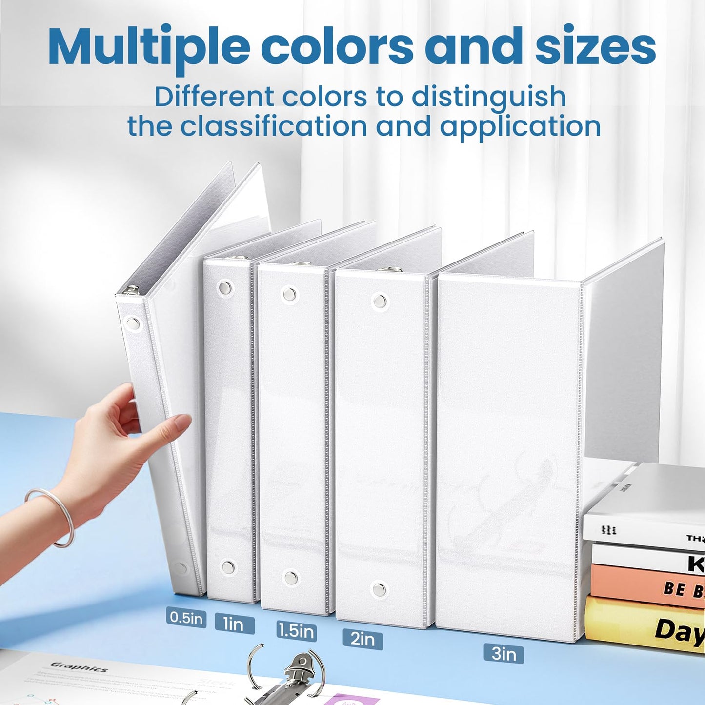 SUNEE 3 Ring Binders 2 Inch 8 Pack, Clear View Binders Three Ring PVC-Free (Fit 8.5x11 Inches) for School or Office Supplies, White