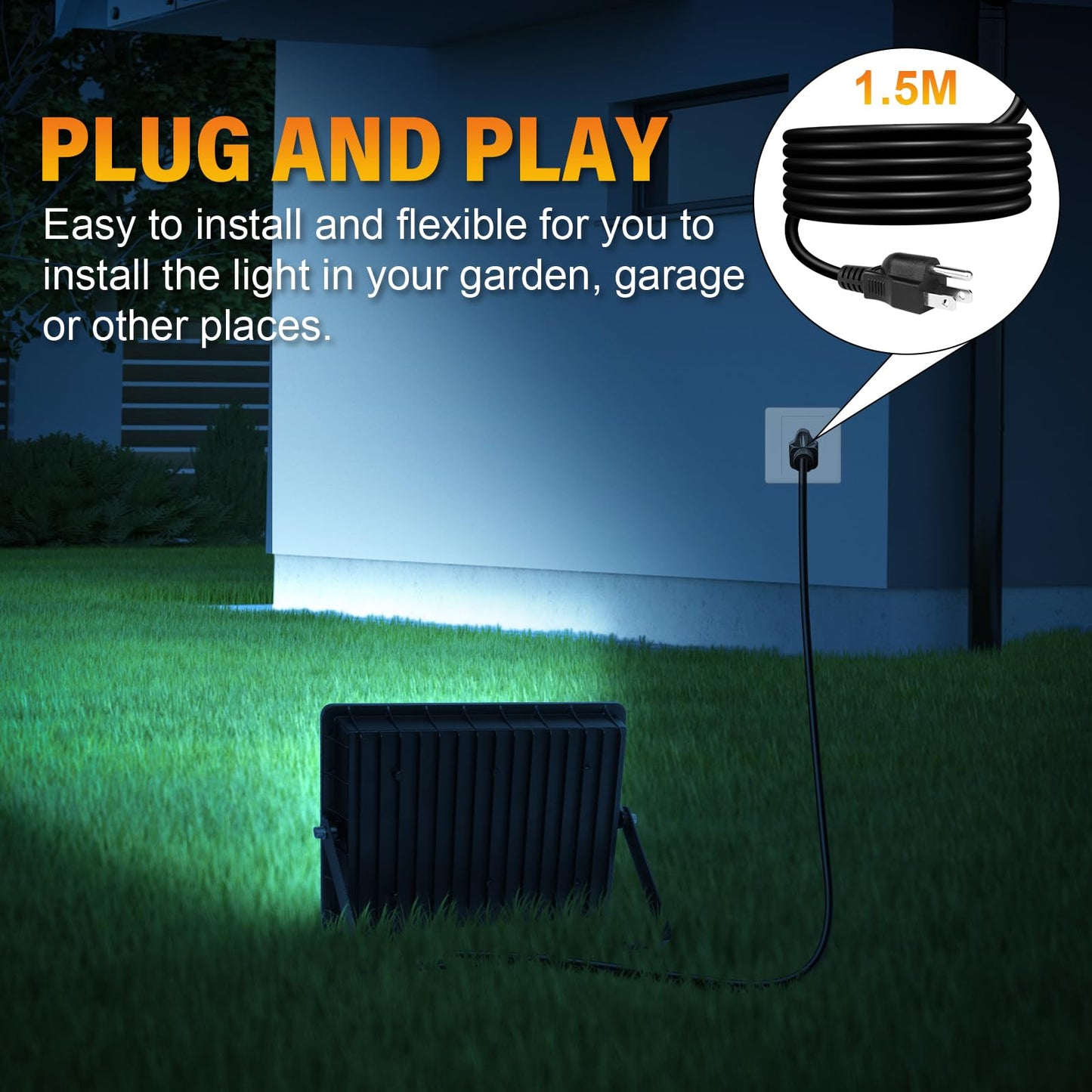 YOJZMA LED Flood Lights Outdoor 200W 20000 lm Bright Security Light with Plug IP66 Waterproof 6000K Cool White Job Site Work Lamp for Factory Garage Garden Playground Yard Lawn Patio