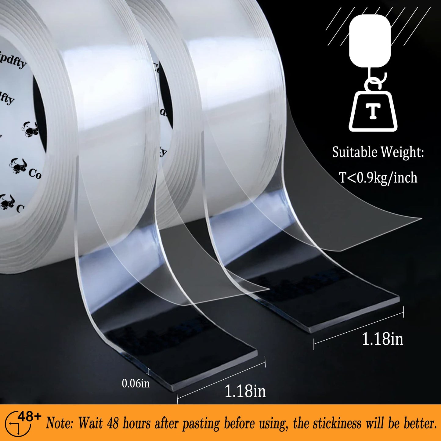 Double Sided Tape Heavy Duty, Removable and Reusable Mounting Tape, Two Sided Tape for Hanging Pictures Posters, 2 Sided Tape Traceless Washable Gel Adhesive (2Rolls(1.18inx34ft))
